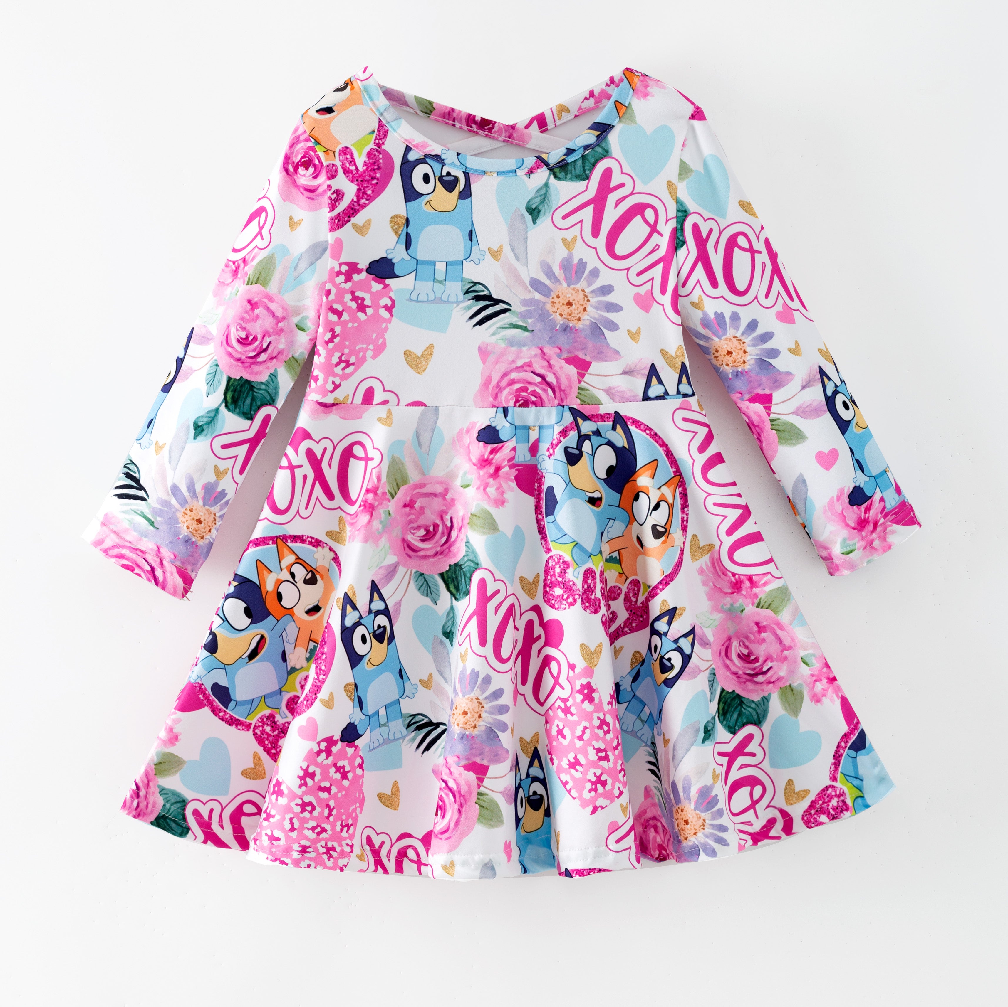 （Pre Order,Prepack Zone）Girls Valentine's Day Cartoon Print Dress（Mix Size）