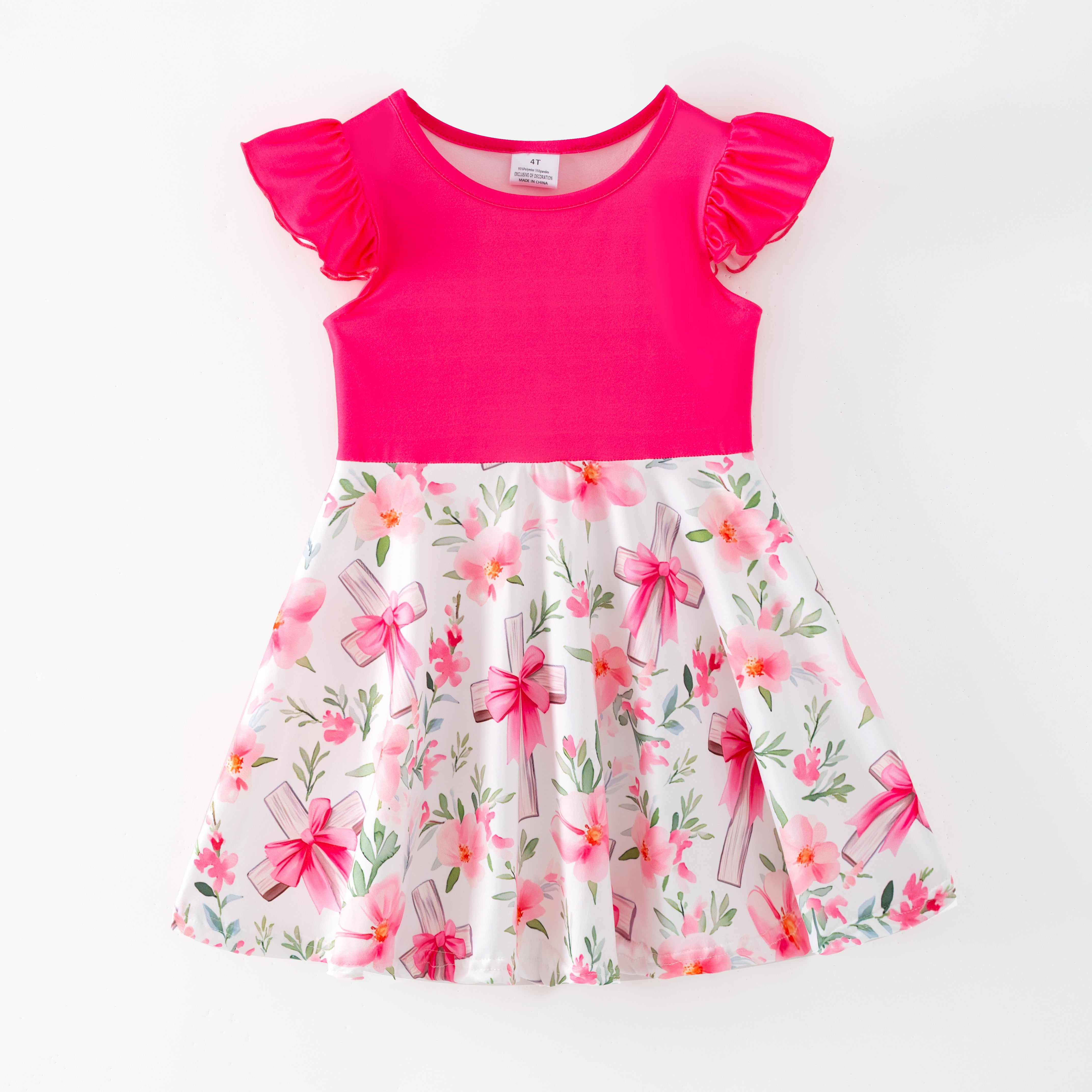 （Pre Order,Prepack Zone）Girls Easter Cross Print Dress（Mix Size）