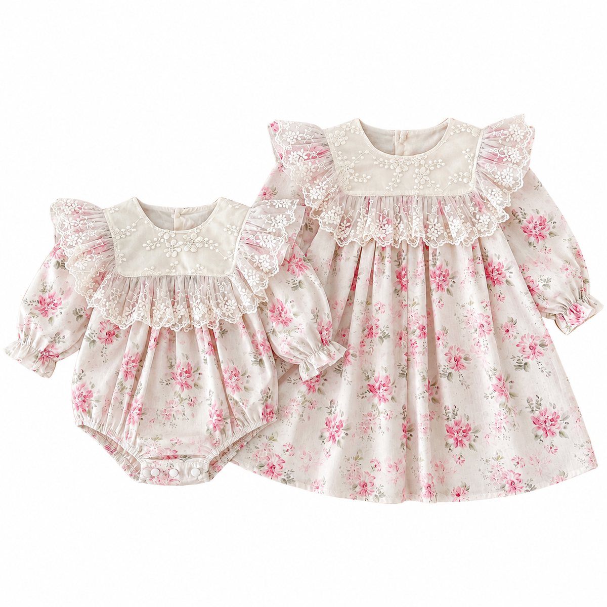 （Pre Order 2 Weeks）Sisters Fall Floral Lace Ruffle Collar Dress&Romper