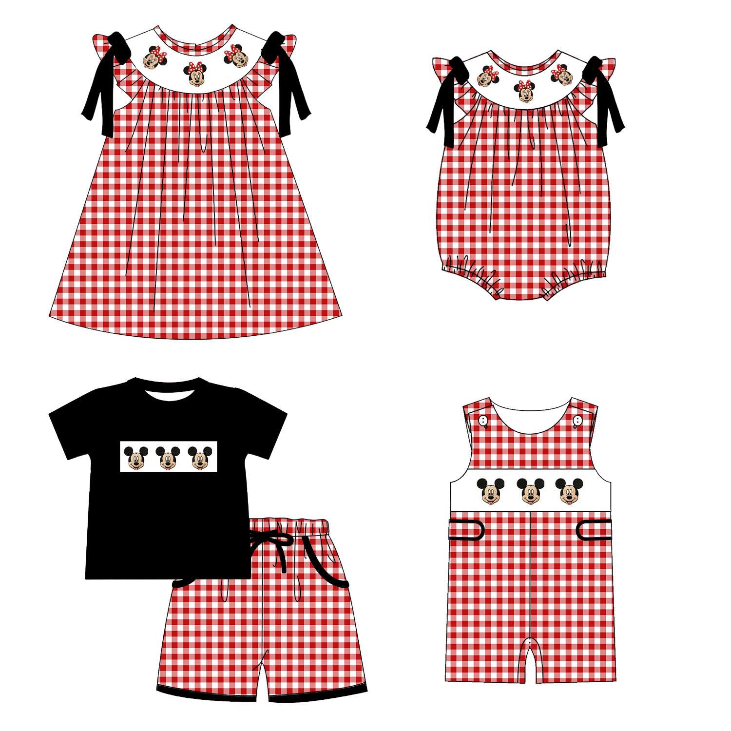 （Pre Order）Siblings Spring&Summer Cartoon Embroidery Smocked Dress,Set&Romper