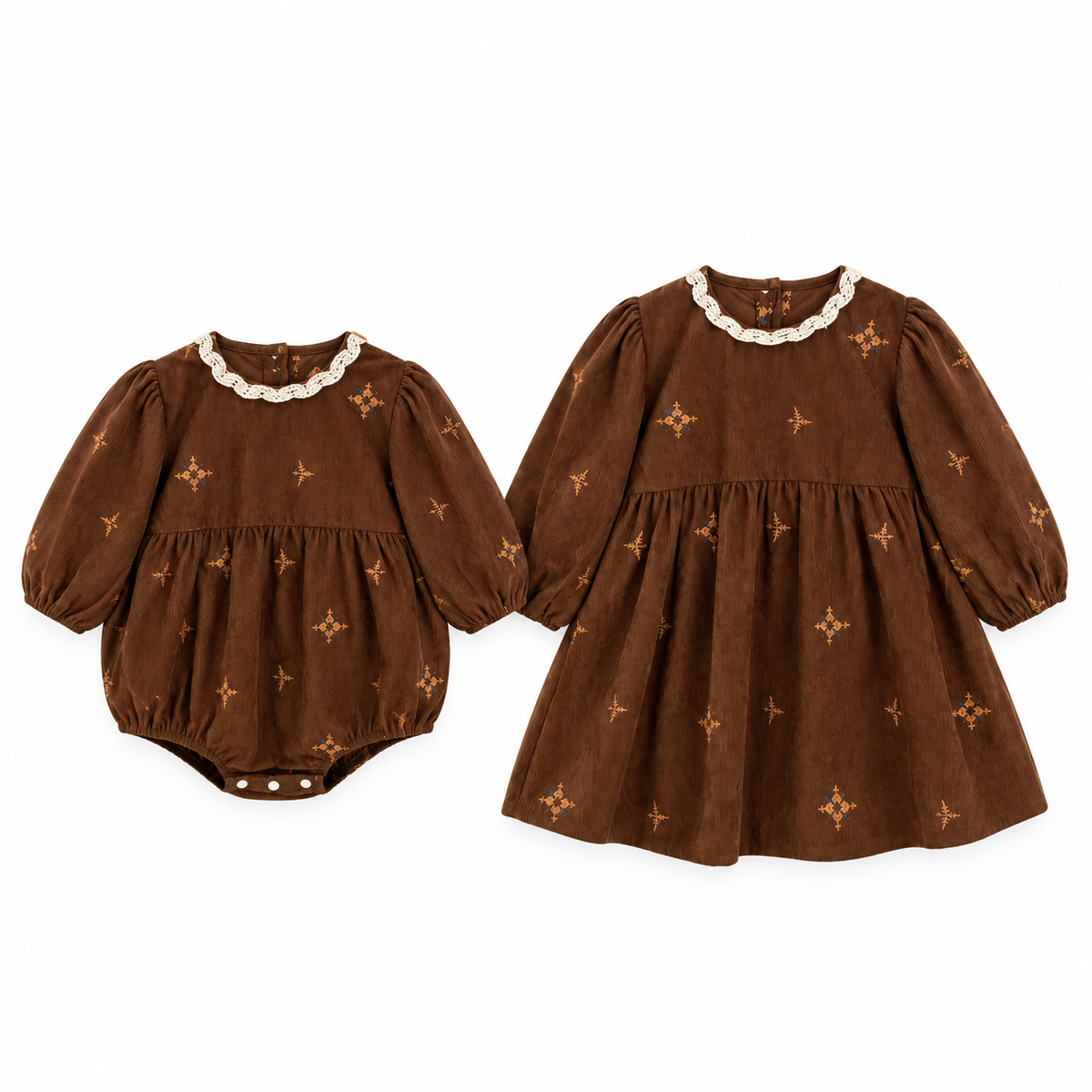（Pre Order 2 Weeks）Sisters Fall Embroidery Corduroy Dress&Romper
