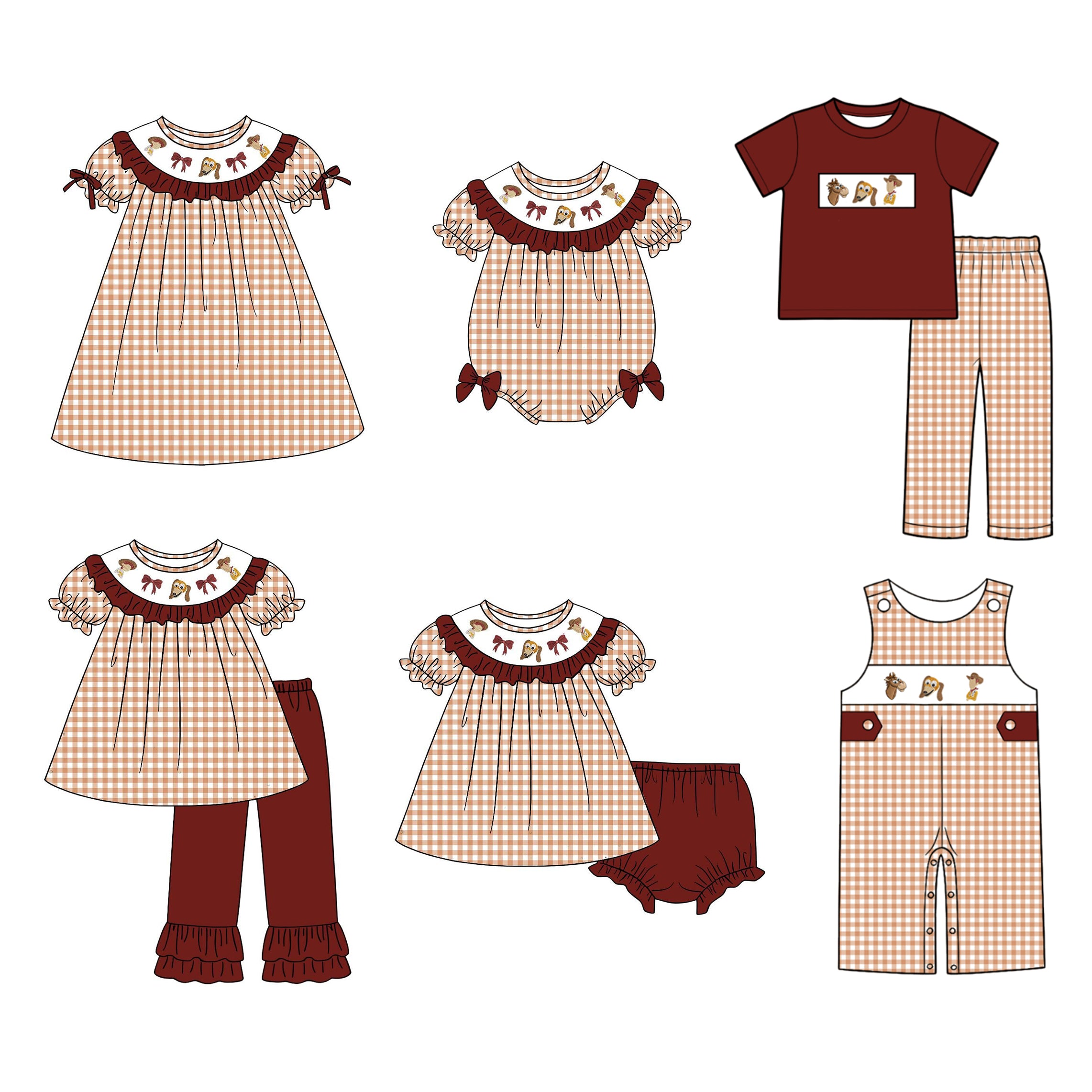 （Weekly Pre-Order）Siblings Cartoon Embroidery Smocked Dress,Set&Romper（Ends Wednesday）
