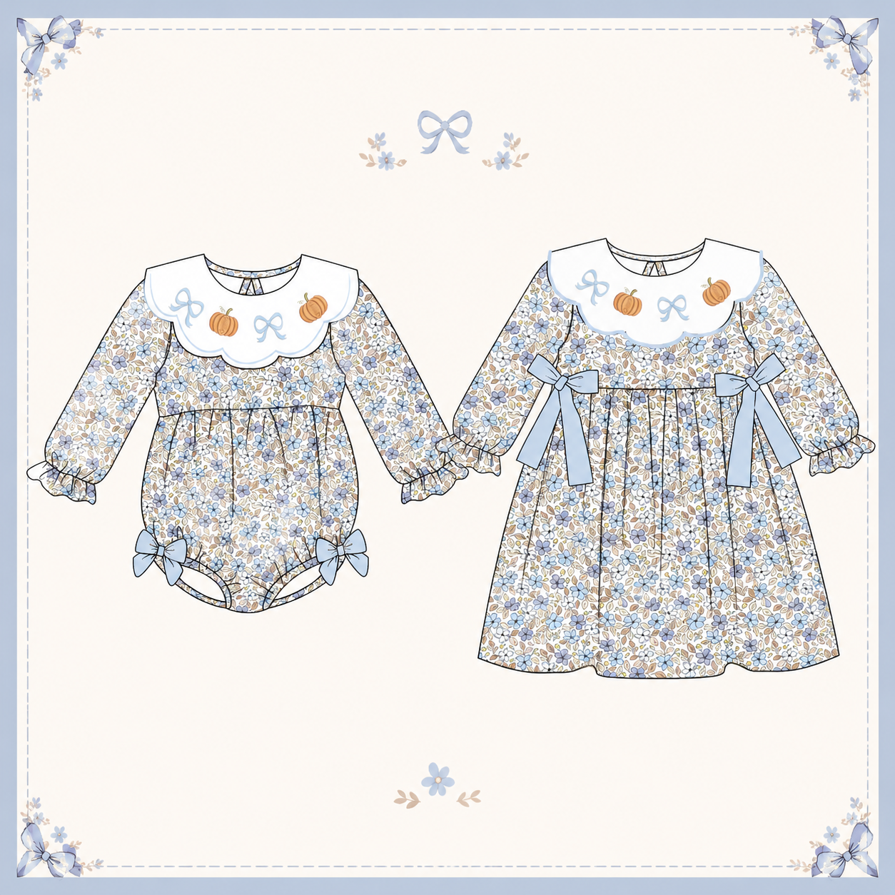 （Weekly Pre-Order）Girls Fall Pumpkin Embroidery Dress&Romper（Ends Wednesday）