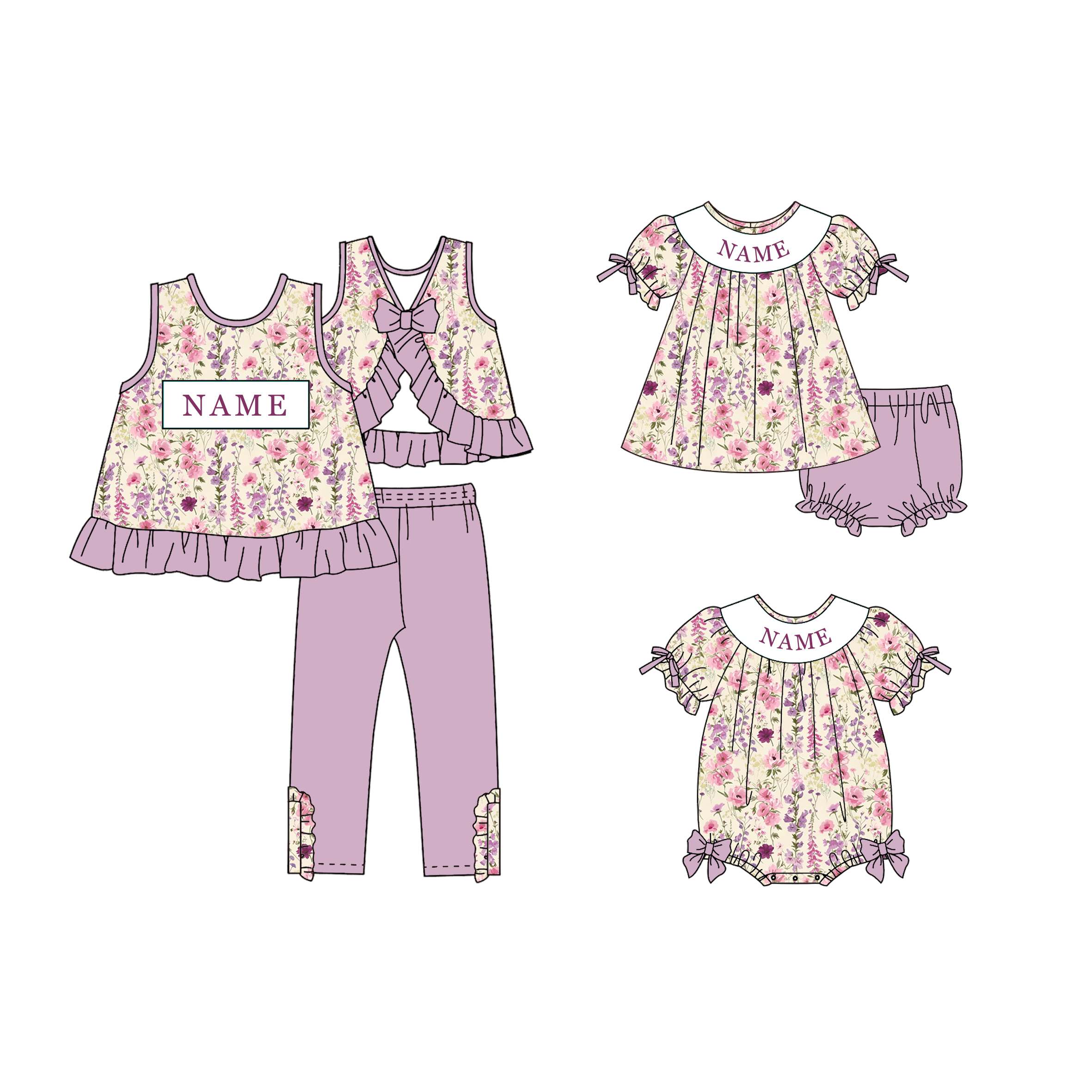 （Pre Order）Girls Fall Embroidery Smocked Set,Dress&Romper-Customized name
