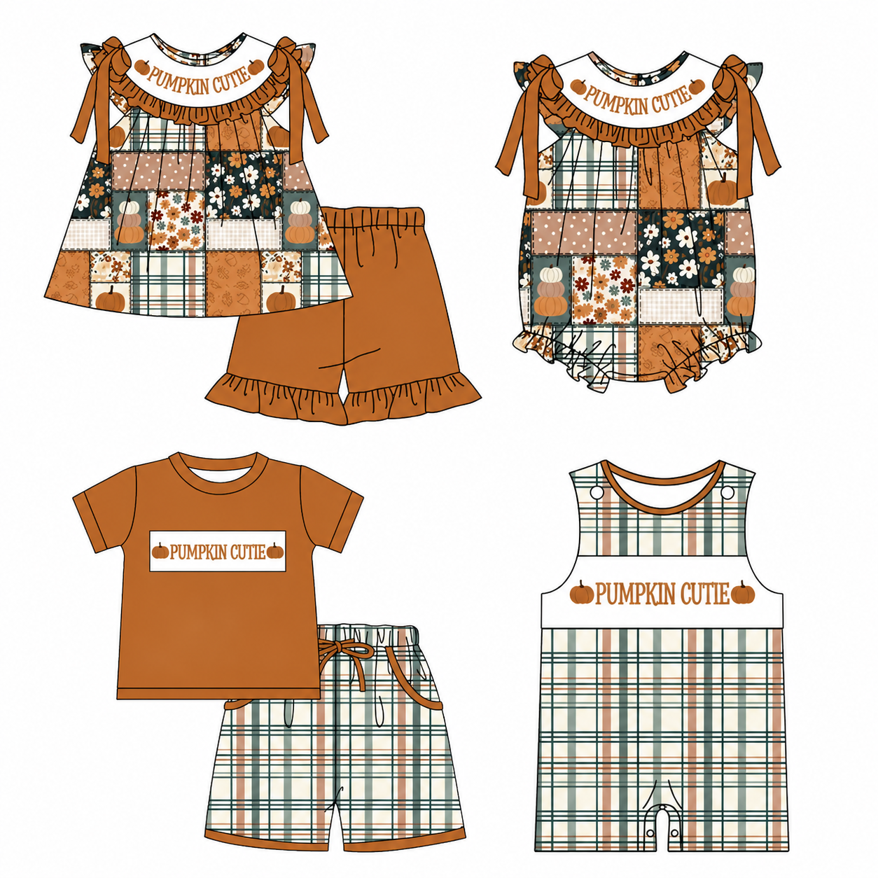 （Pre Order）Siblings Pumpkin Embroidery Smocked Set&Romper