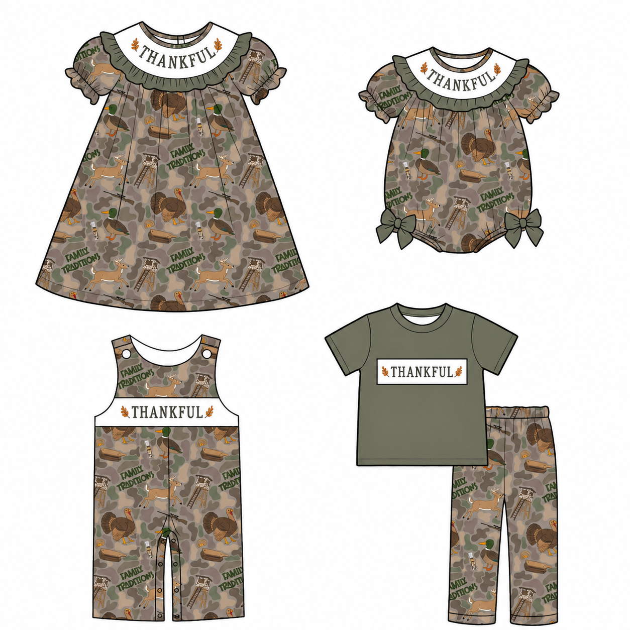 （Pre Order）Siblings Hunting Embroidery Smocked Dress,Set&Romper