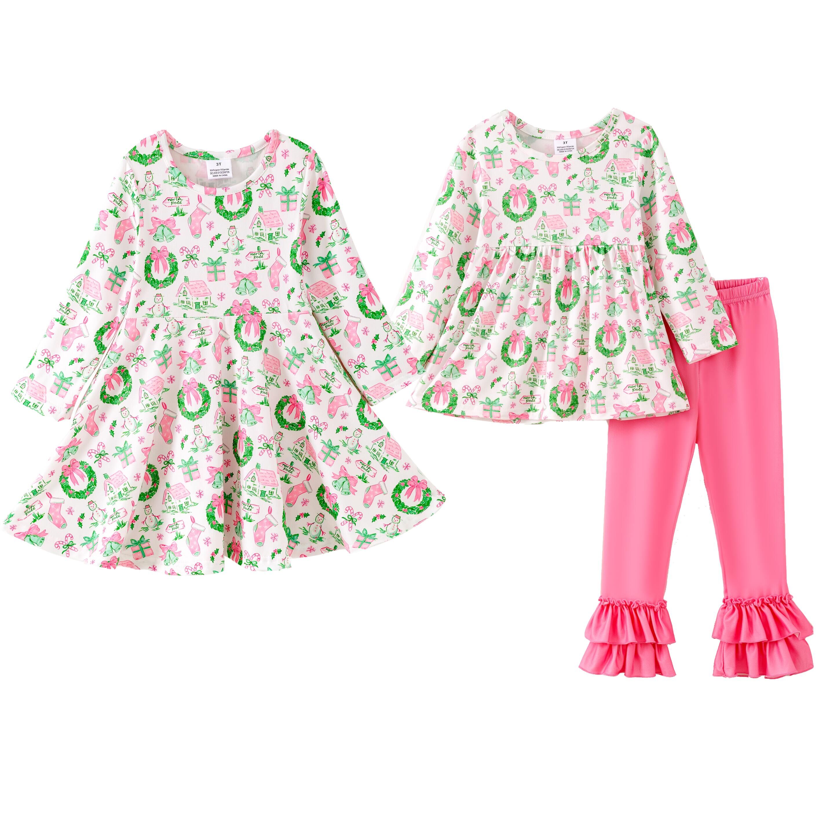 （Pre Order,Prepack Zone）Girls Christmas Print Dress&Set