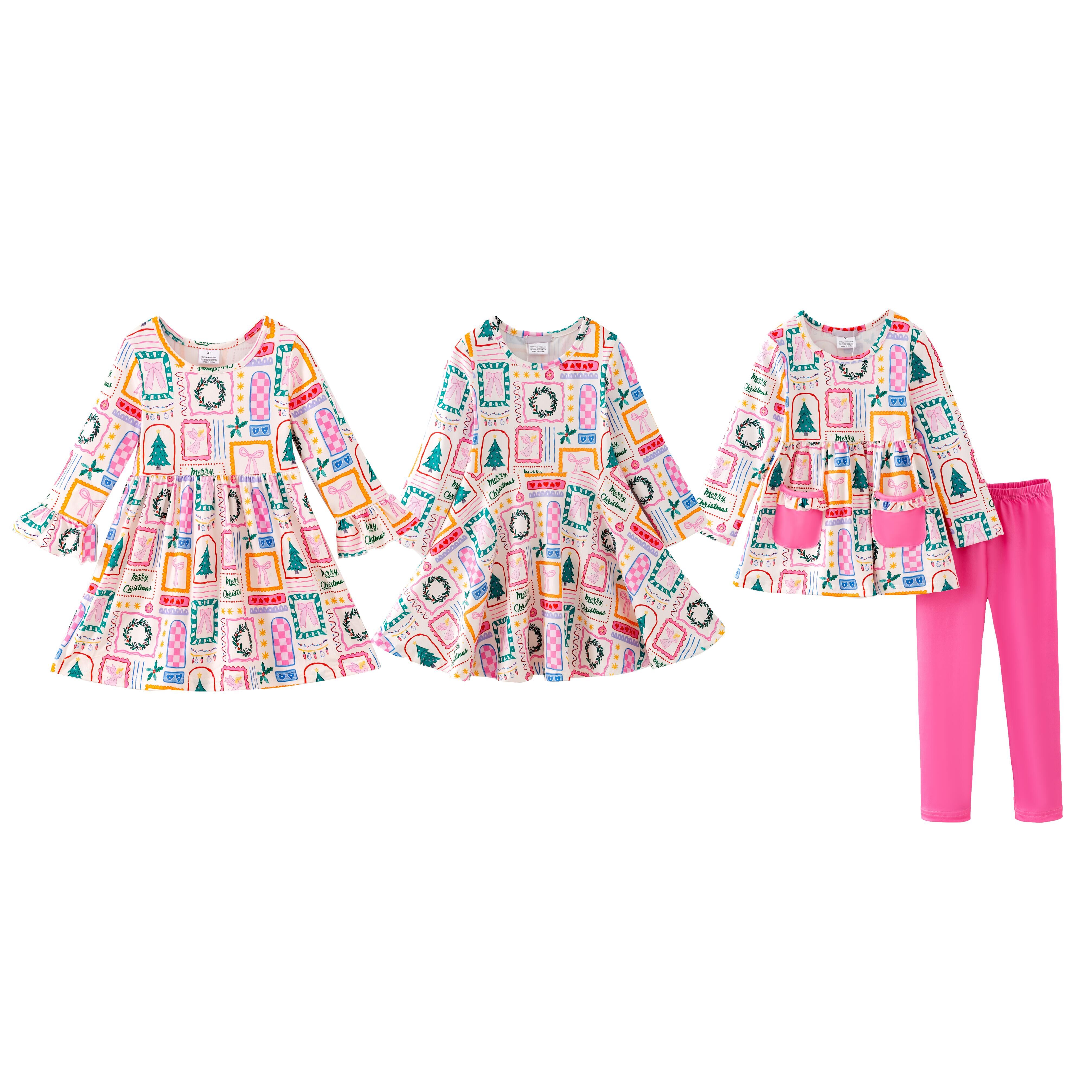 （Pre Order,Prepack Zone）Girls Christmas Print Set&Dress（Mix Size）