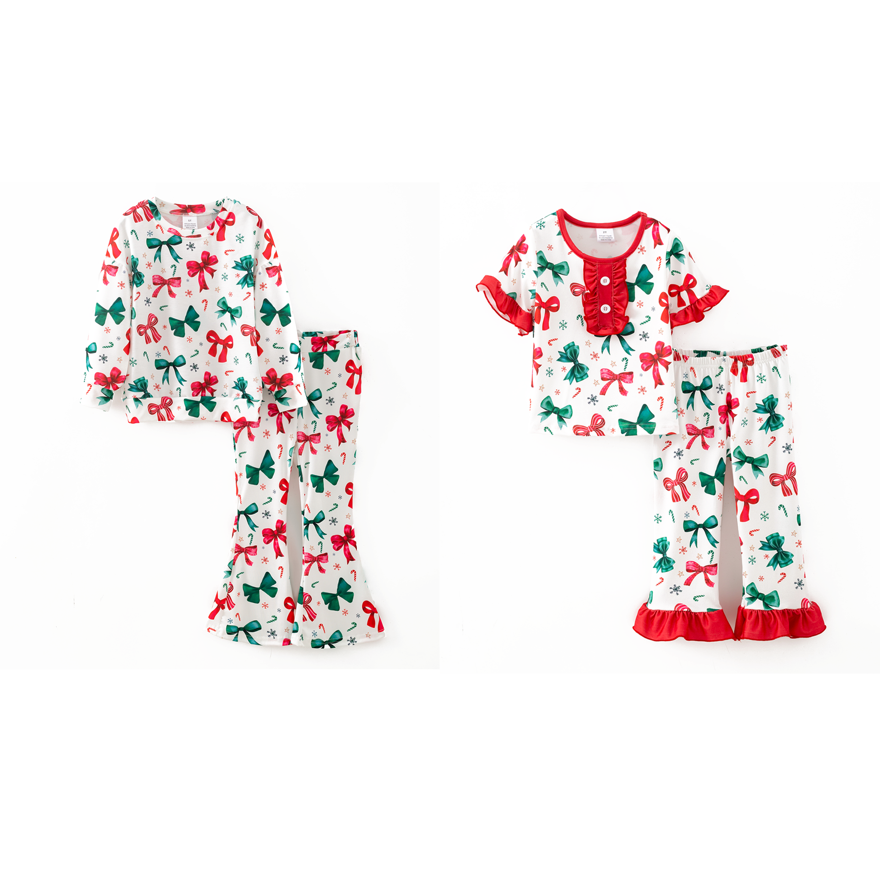 （Pre Order,Prepack Zone）Girls Christmas Bow Print Set&Pajamas（Mix Size）