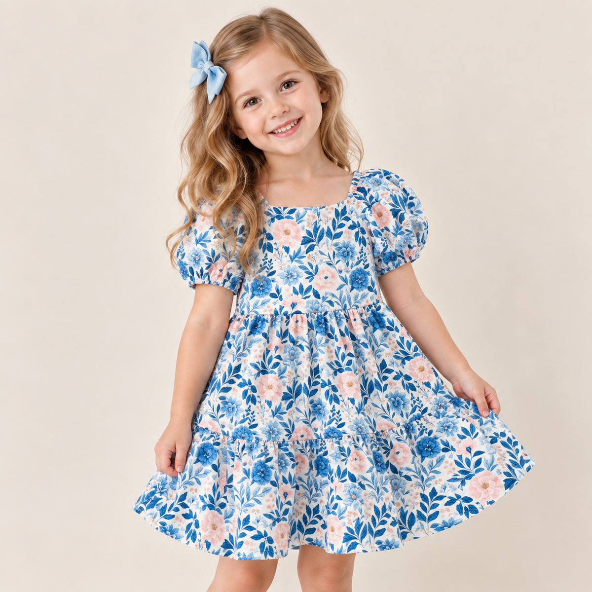 （In Stock）Girls Fall Floral Print Dress