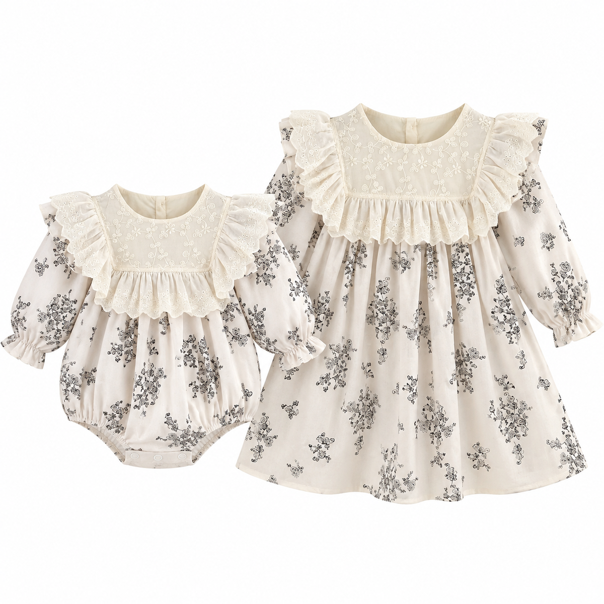 （Pre Order 2 Weeks）Sisters Fall Floral Lace Ruffle Dress&Romper