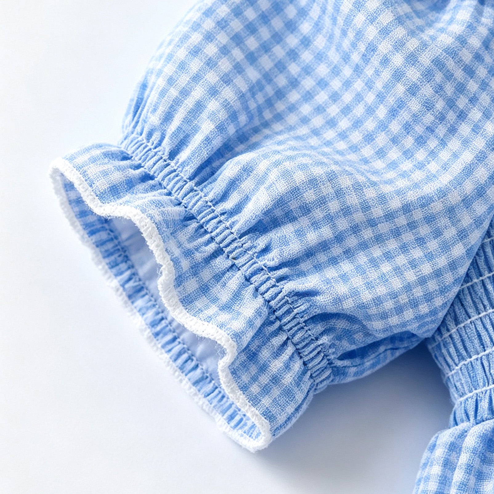 （In Stock）Toddler Girls Fall Smocked Blue Plaid Cotton Romper