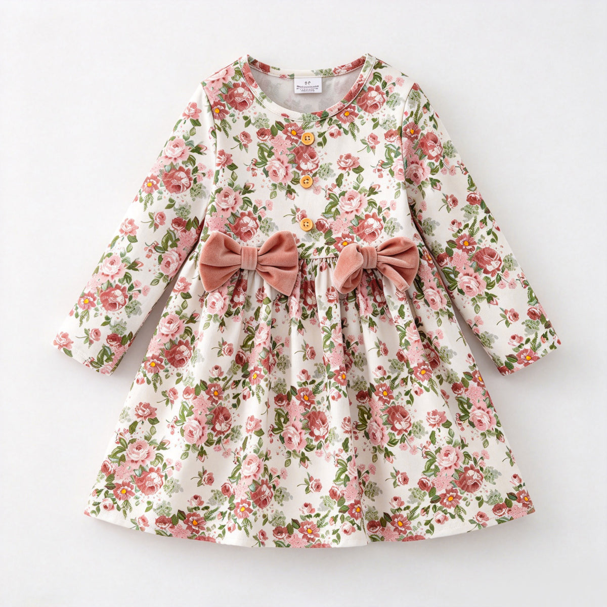 （In Stock）Girls Fall Floral Print Dress with Velvet Shawl