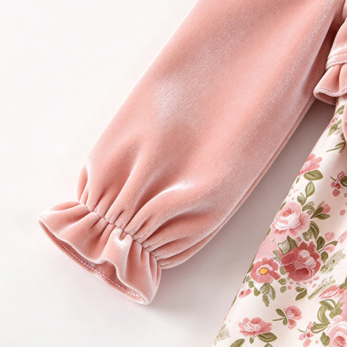 （In Stock）Girls Fall Floral Print Dress with Velvet Shawl