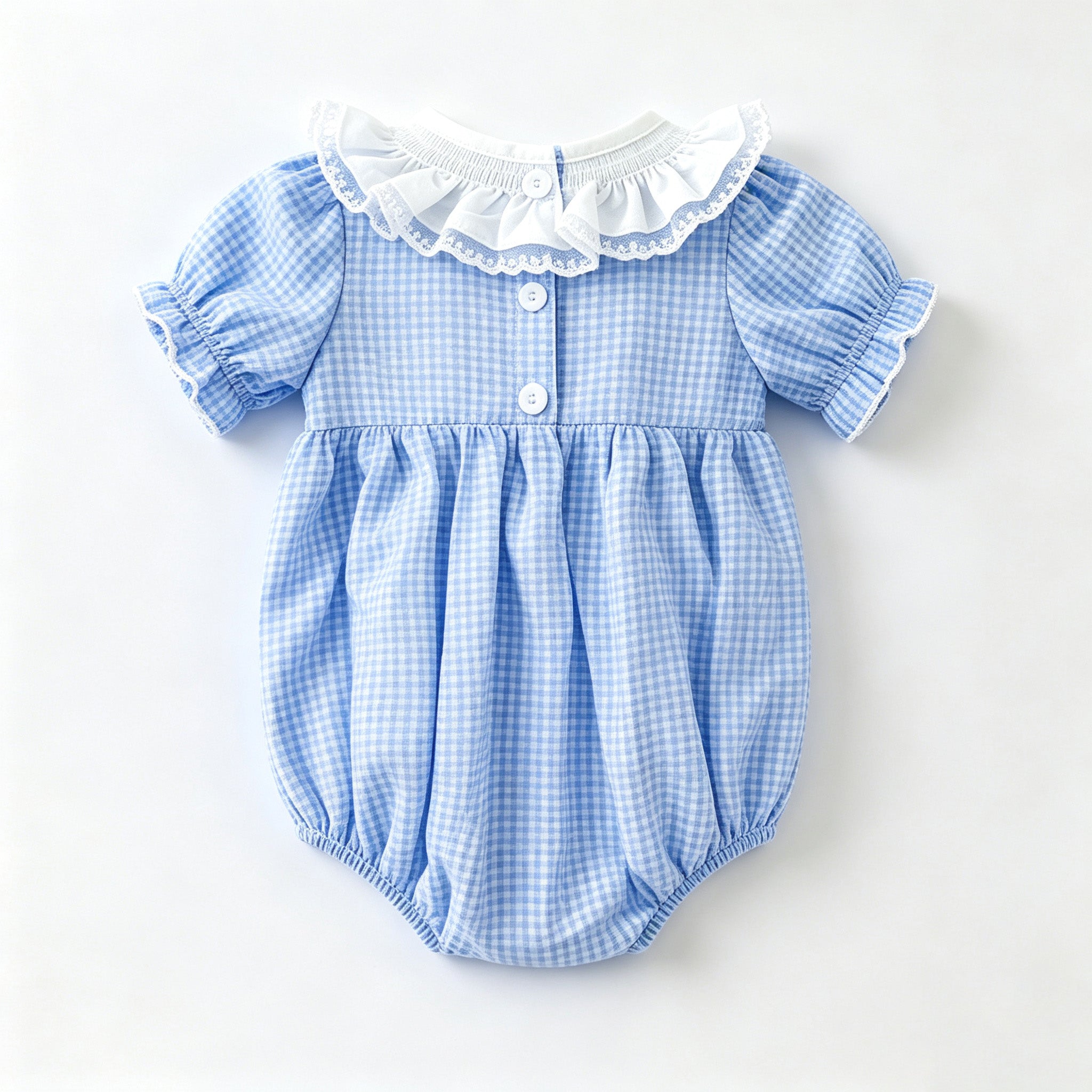 （In Stock）Toddler Girls Fall Smocked Blue Plaid Cotton Romper