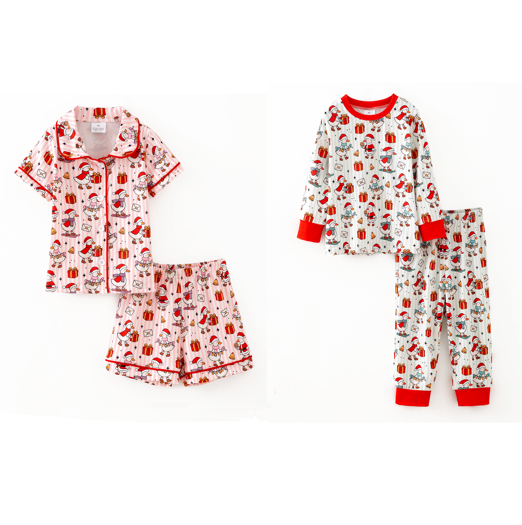 （Pre Order,Prepack Zone）Girls Christmas Goose Print Pajamas（Mix Size）