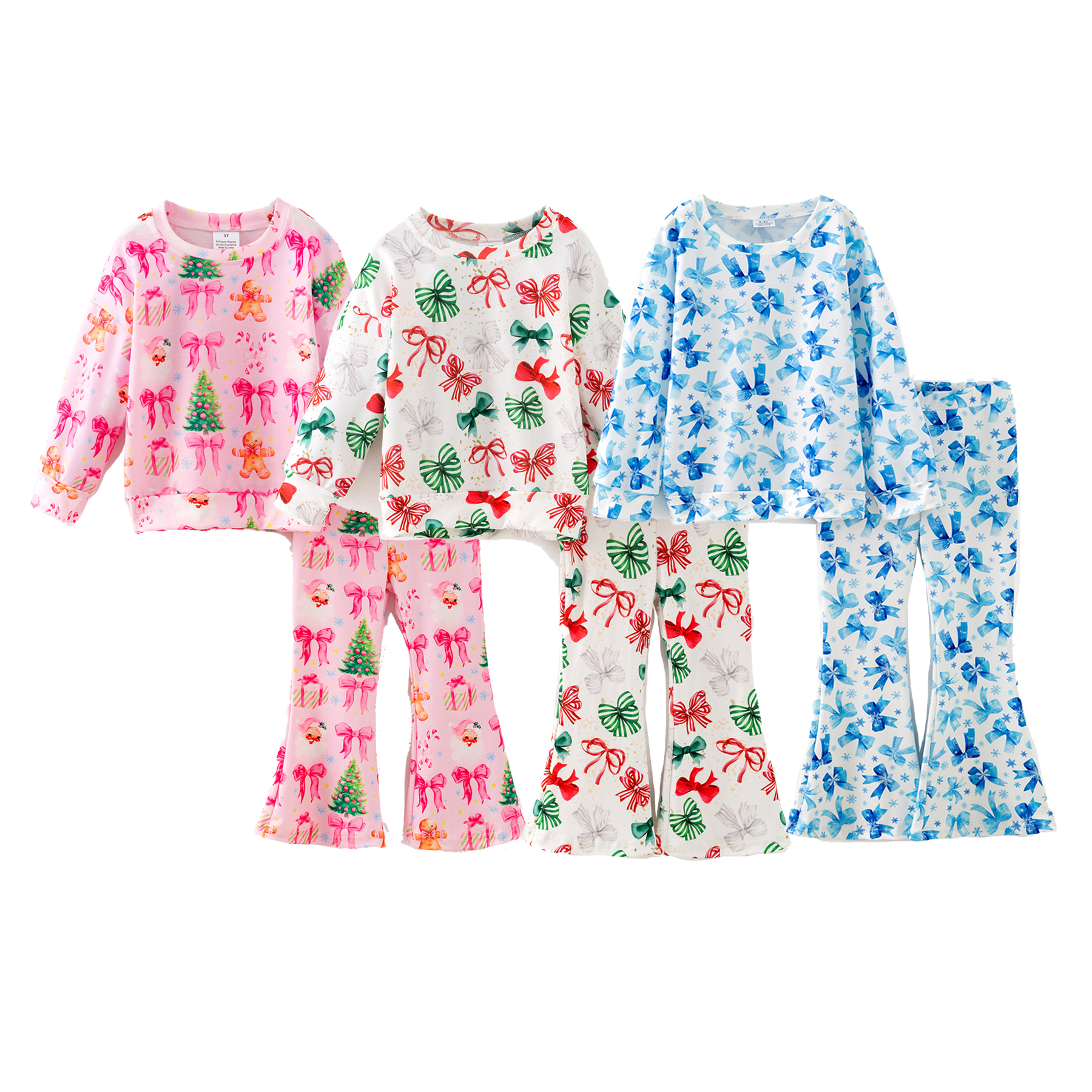 （Pre Order,Prepack Zone）Girls Bow Print Twill Sweatshirt Suit（Mix Size）