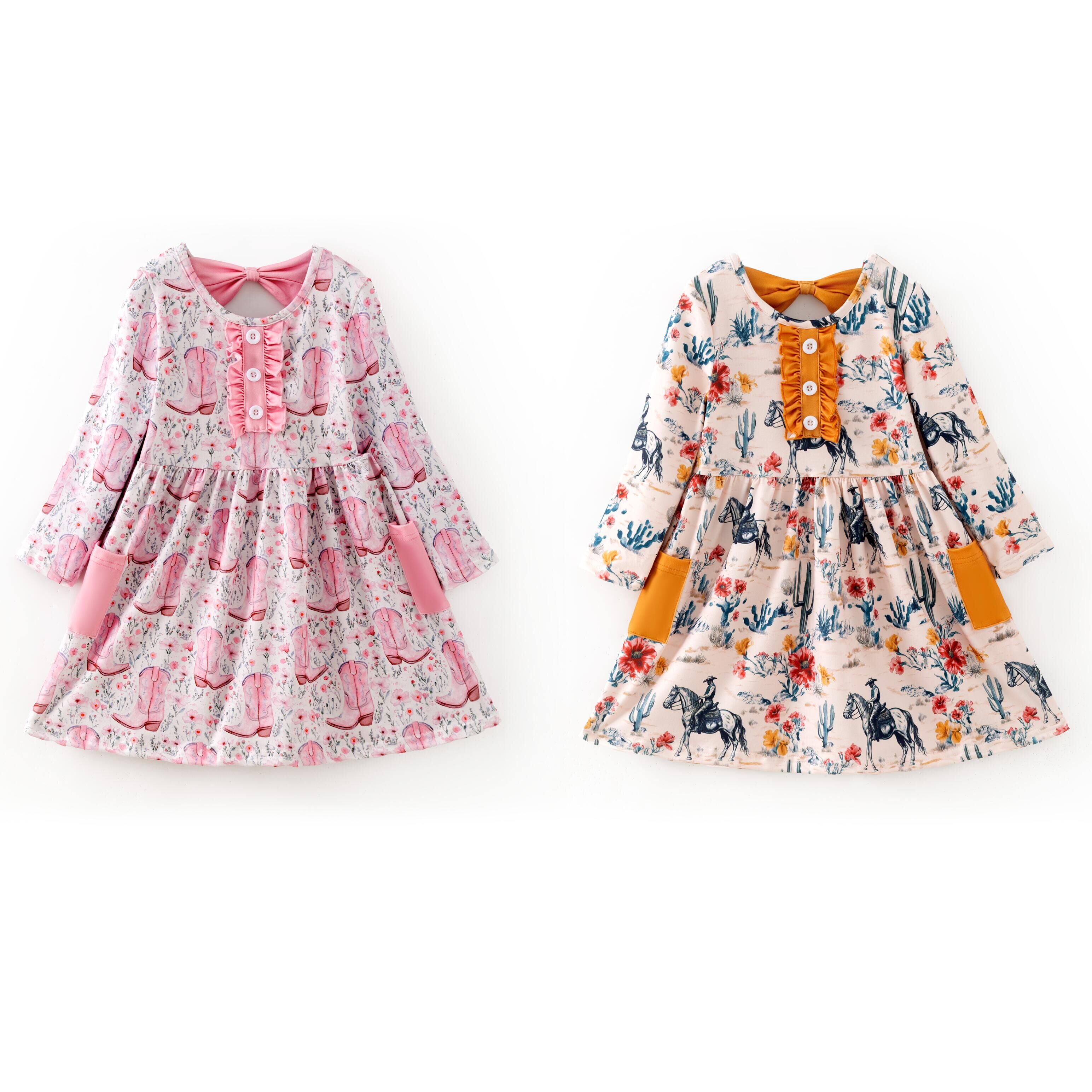 （Pre Order,Prepack Zone）Girls Cowgirl Print Dress（Mix Size）