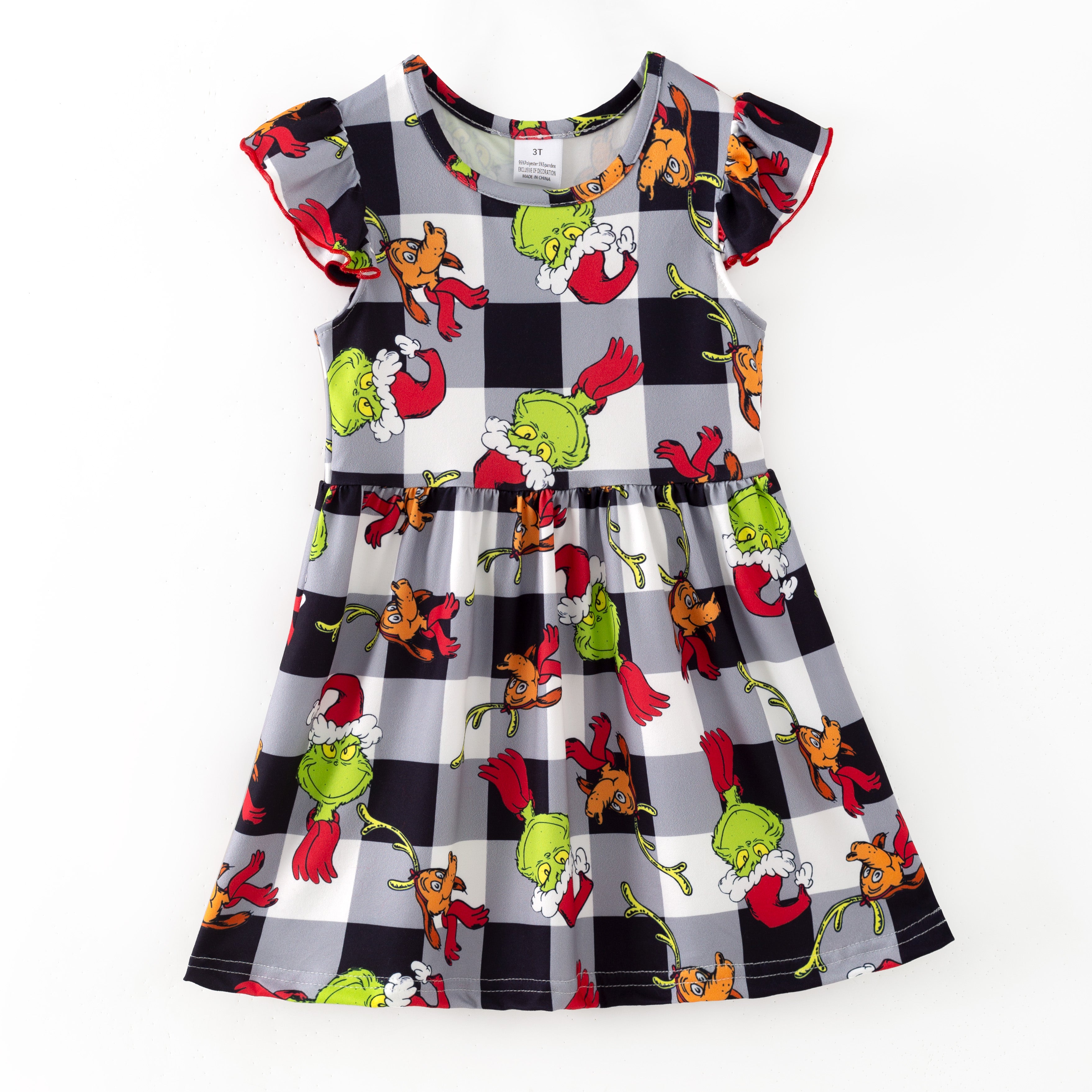 （Pre Order,Prepack Zone）Girls Christmas Cartoon Print Dress（Mix Size）