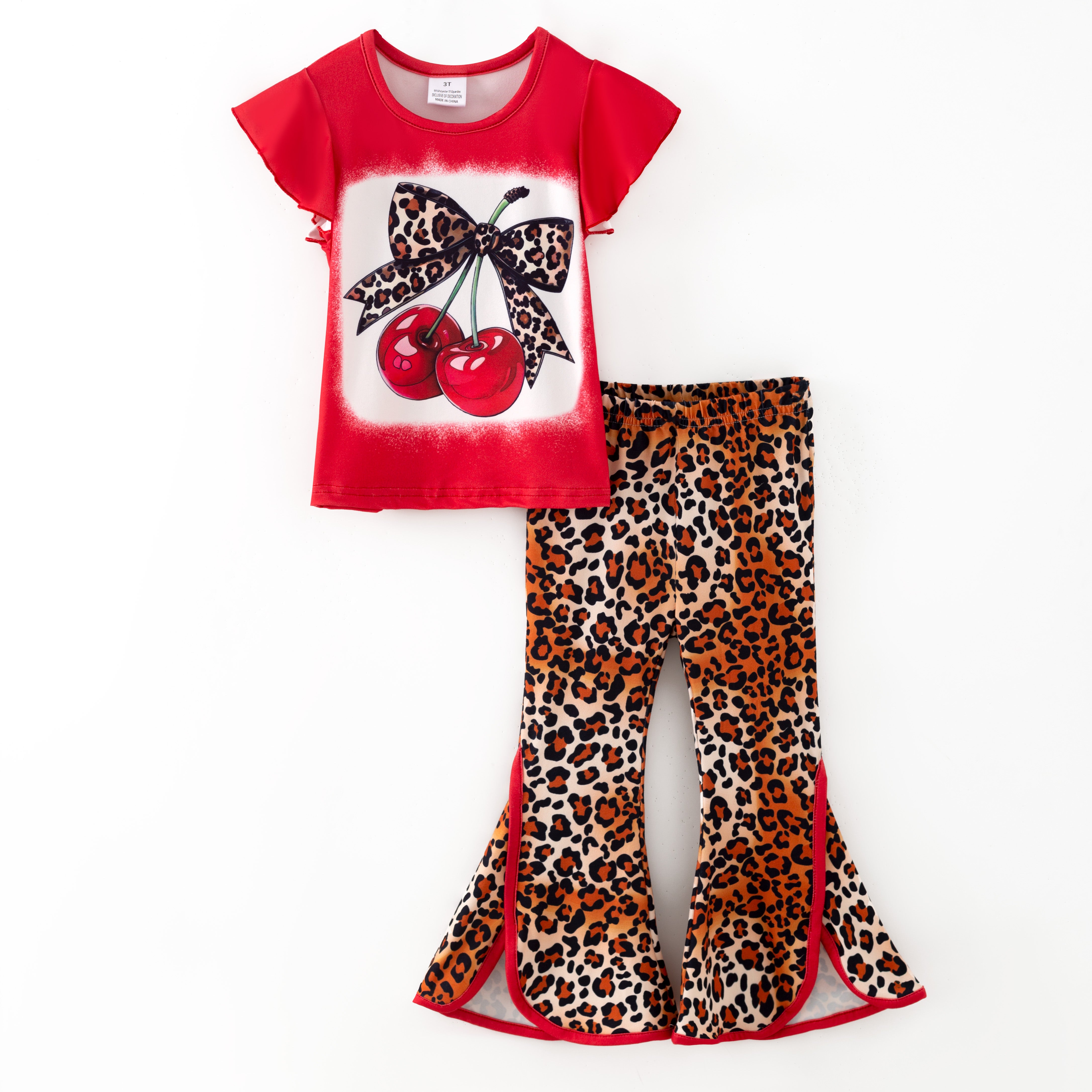 （Pre Order,Prepack Zone）Girls Cherry Print Outfit Set（Mix Size）