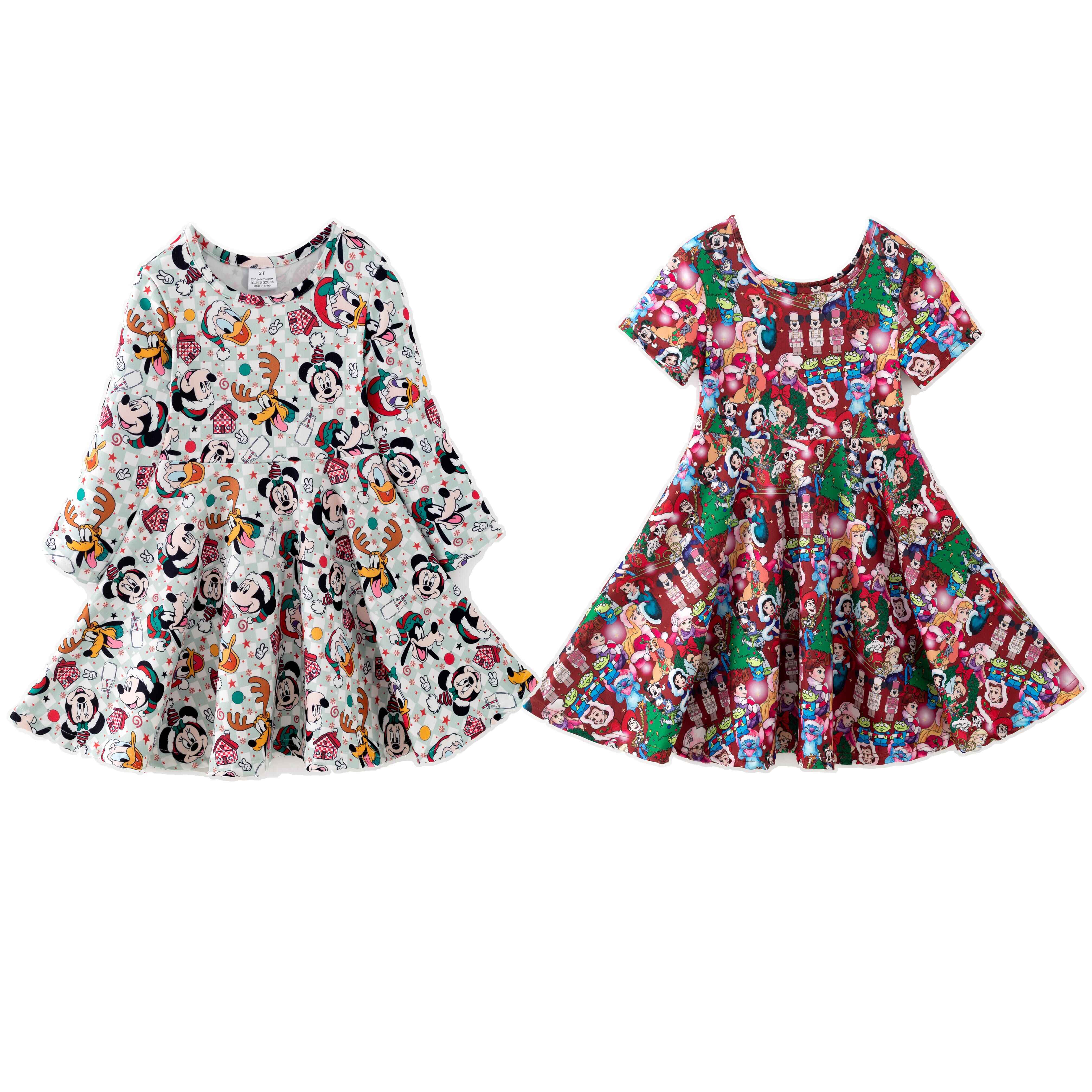 （Pre Order,Prepack Zone）Girls Christmas Cartoon Print Dress（Mix Size）