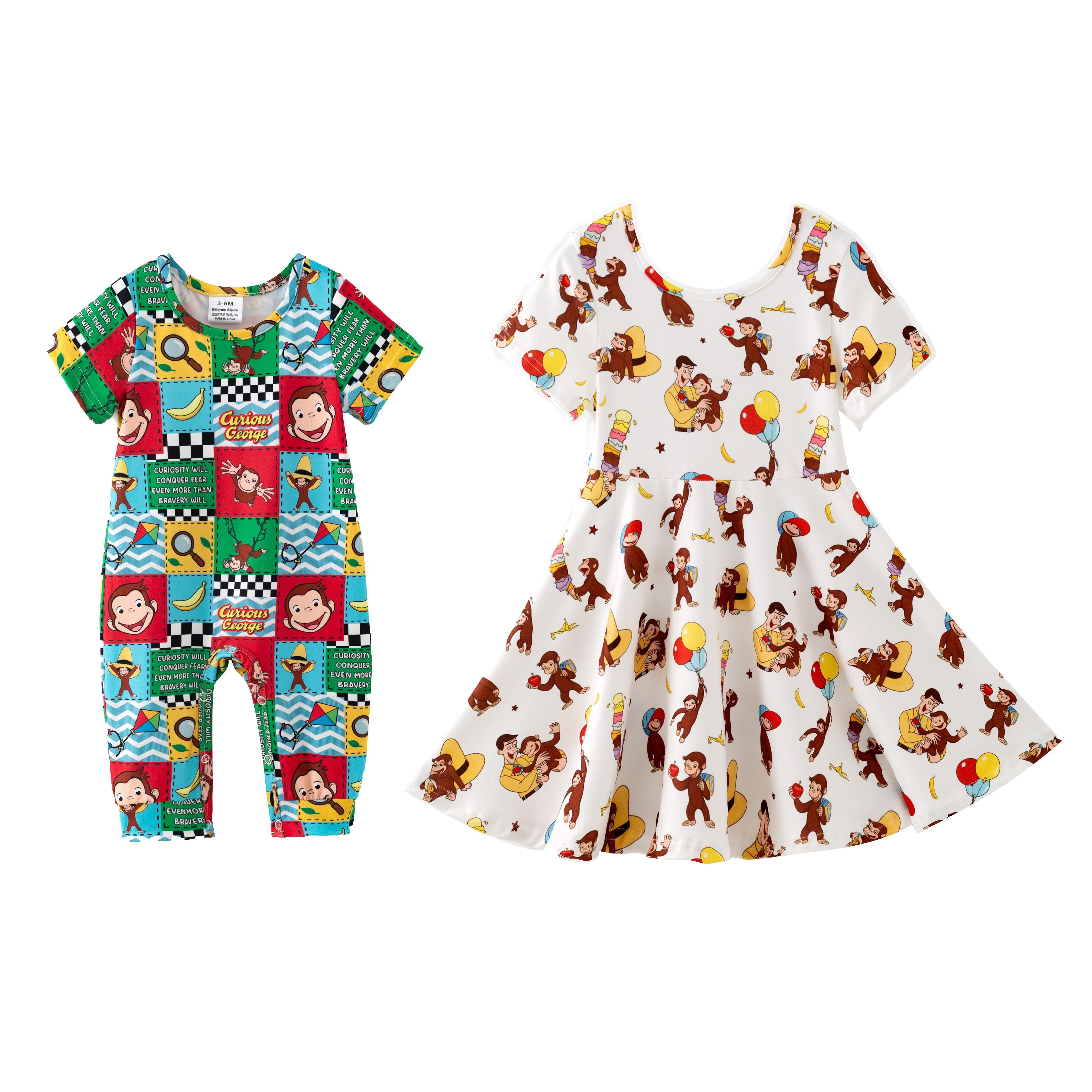 （Pre Order,Prepack Zone）Siblings Cartoon Print Dress&Romper