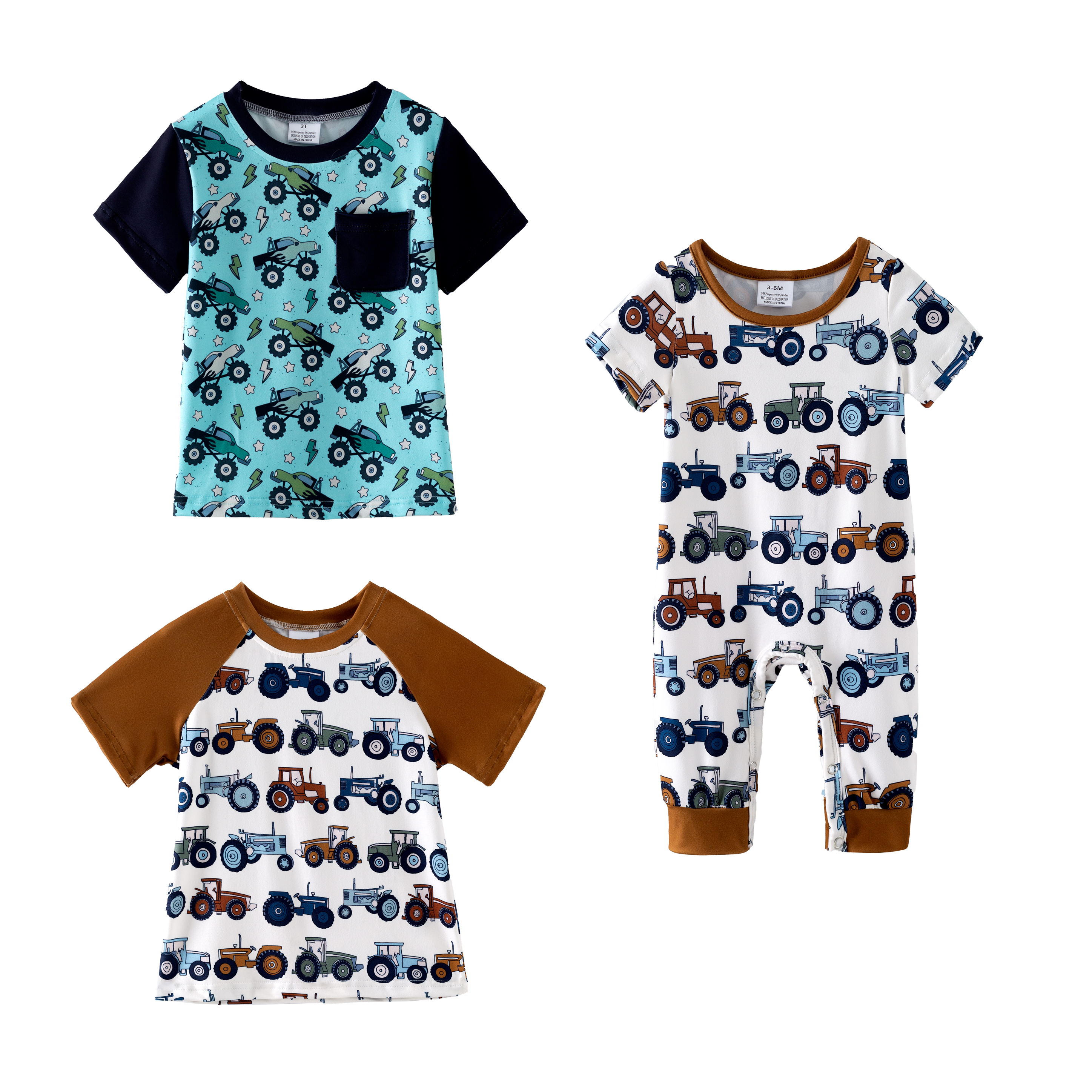 （Pre Order,Prepack Zone）Boys Spring Car Print Top&Romper