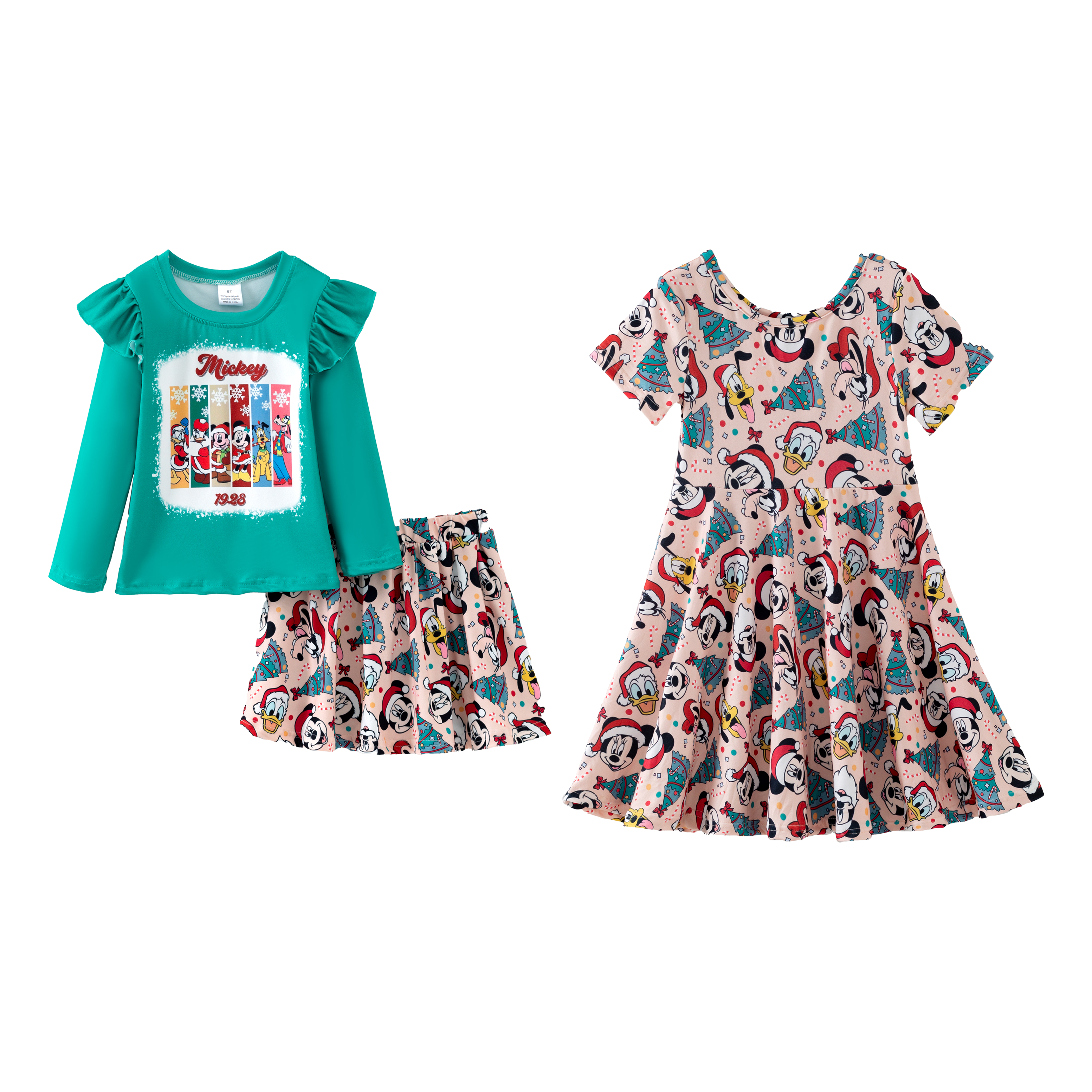 （Pre Order,Prepack Zone）Girls Christmas Cartoon Print Set&Dress（Mix Size）