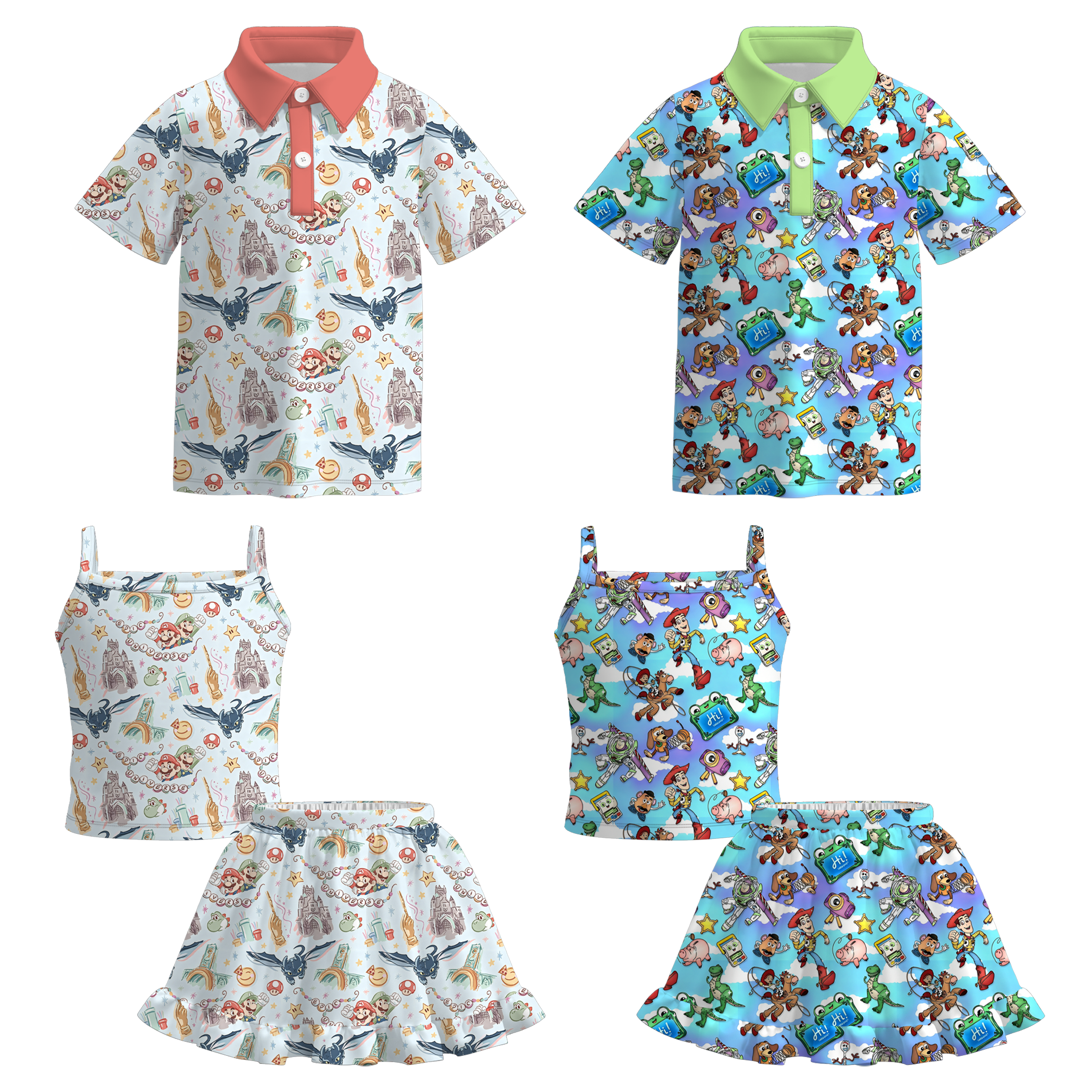 （Pre Order+Prepack Zone）Siblings Cartoon Print Skirt Set&Top（Mix Size）