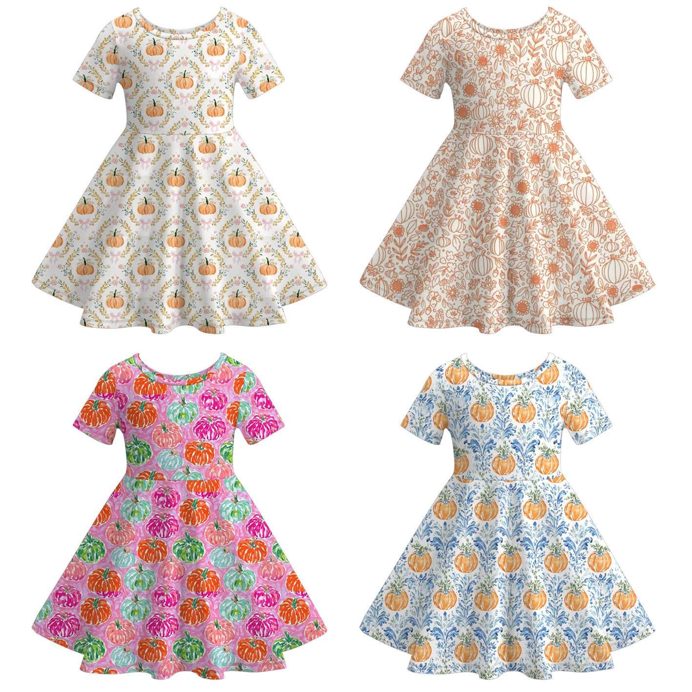 （Pre Order+Prepack Zone）Girls Fall Pumpkin Print Dress