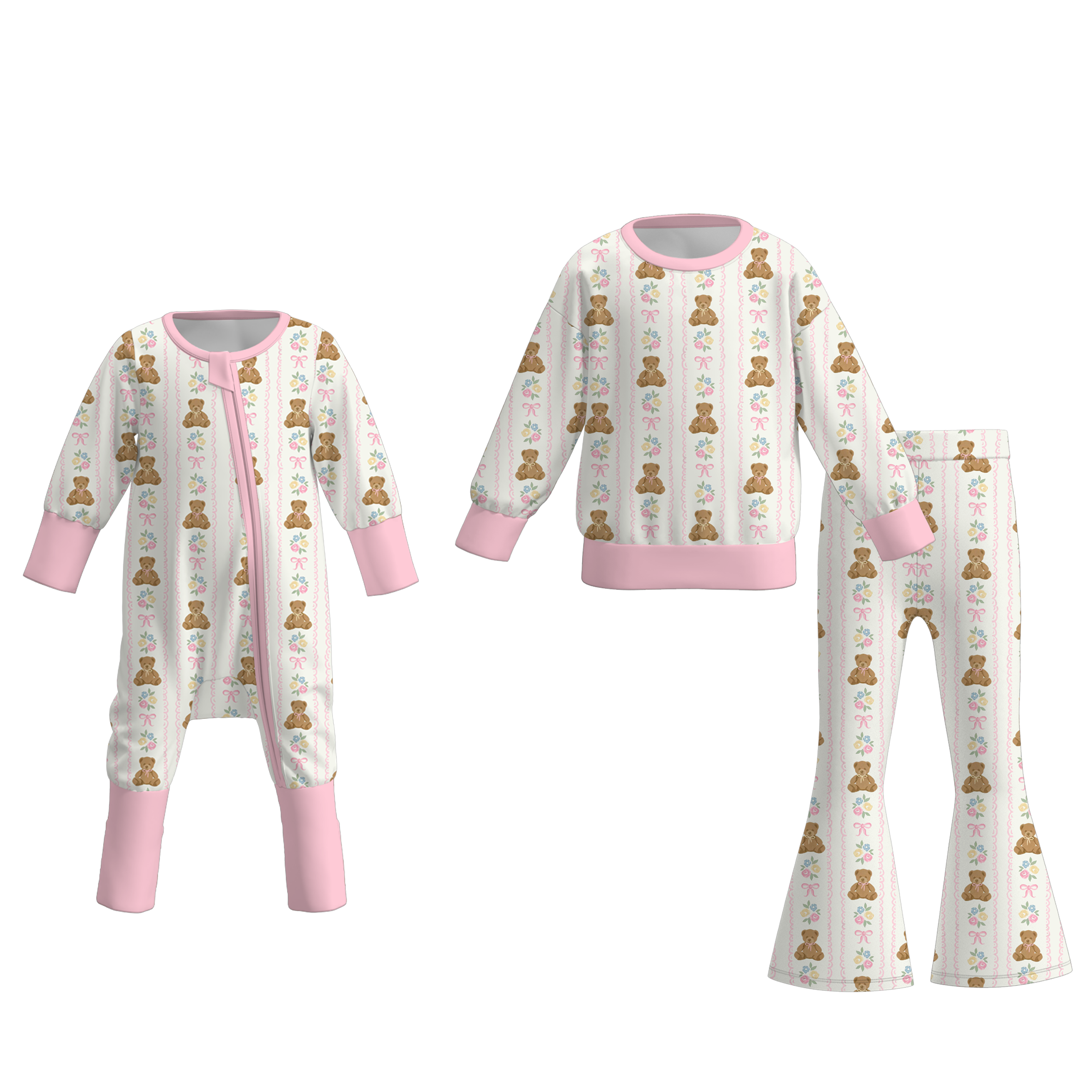 （Pre Order）Sisters Valentine's Day Bear Print Set&Romper