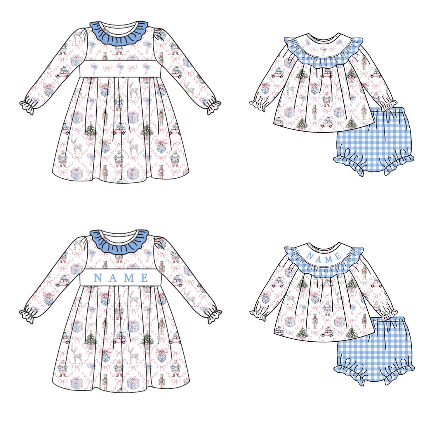（Pre Order）Sisters Christmas Embroidery Smocked Dress&Romper