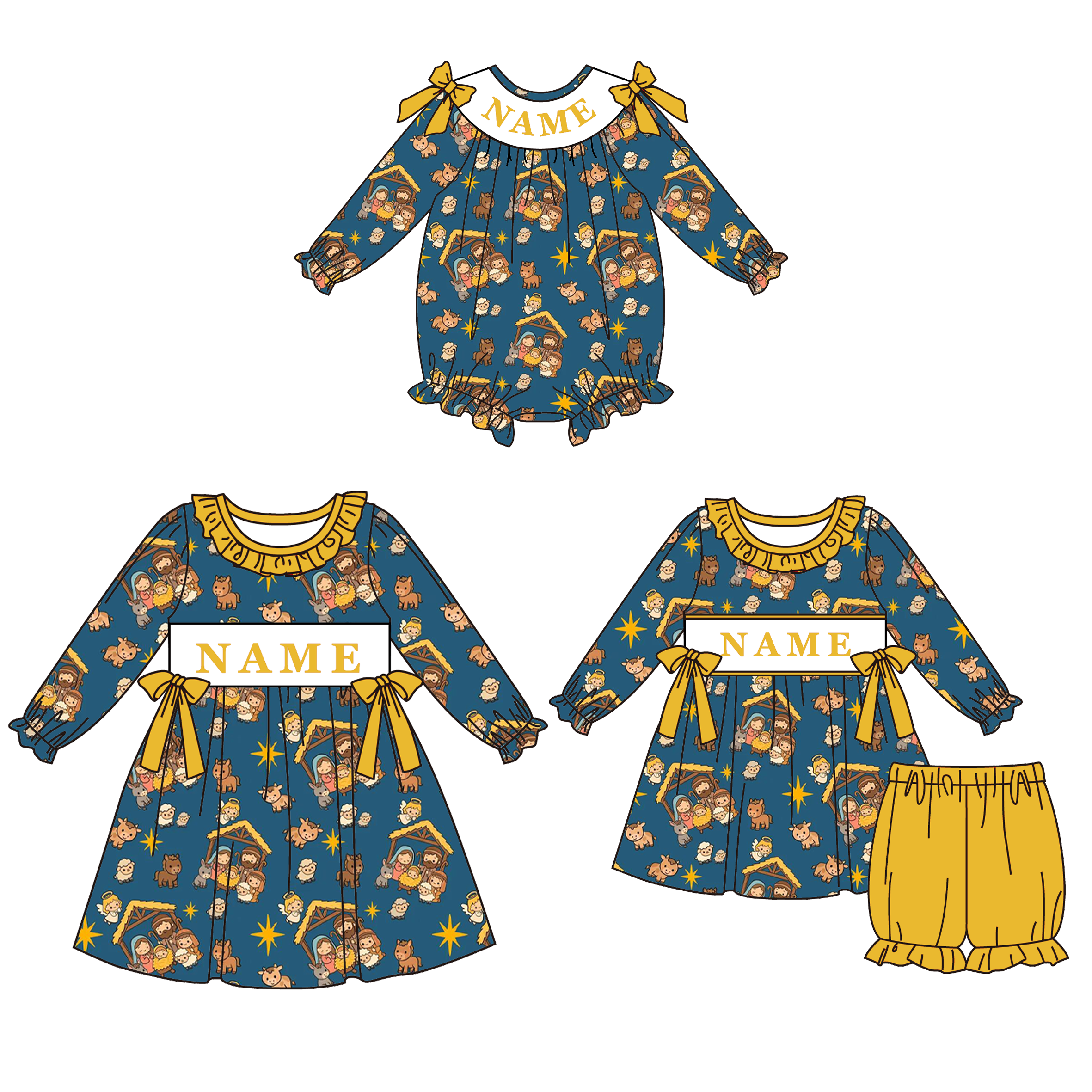 （Pre Order）Family Christmas Embroidery Smocked Dress&Romper