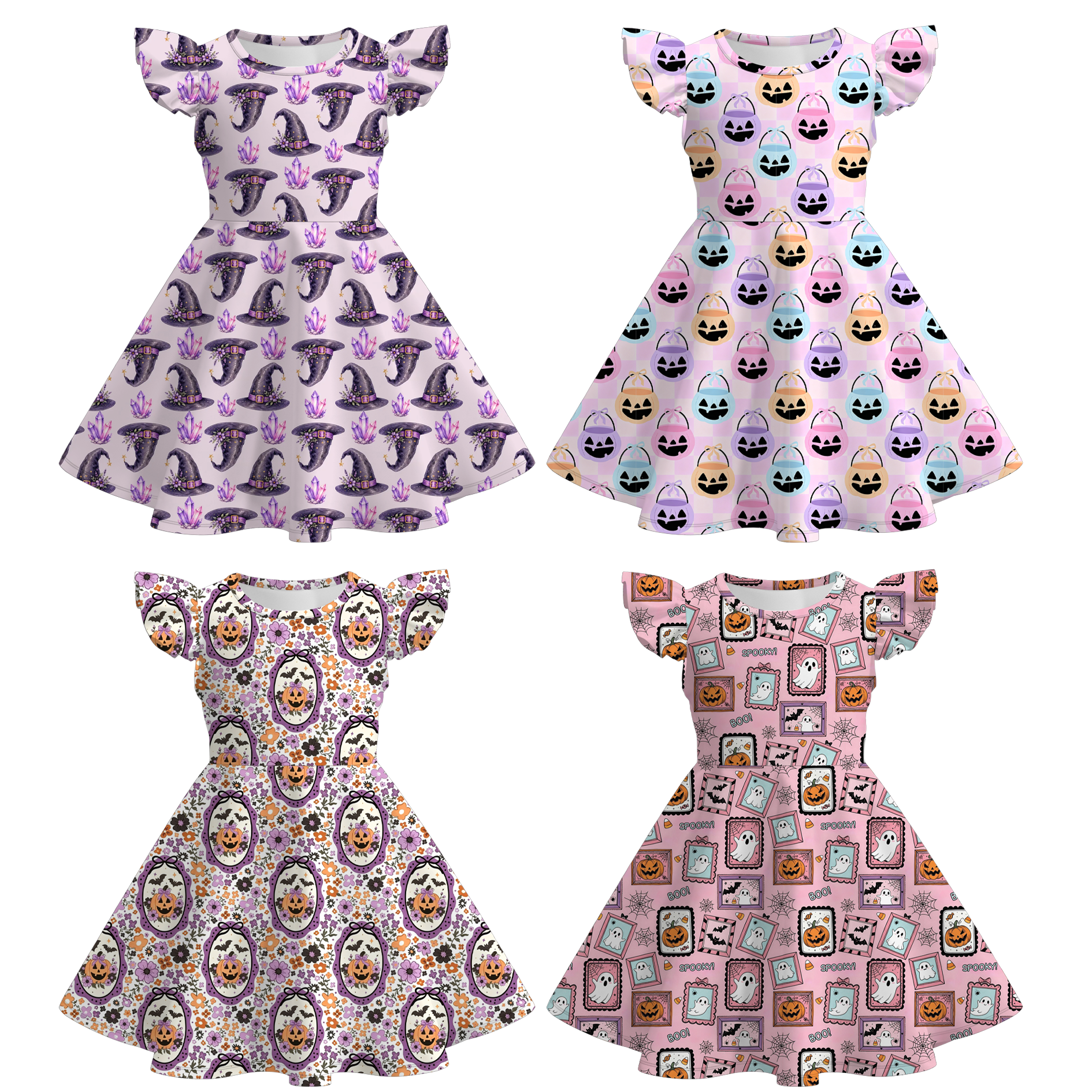 （Pre Order+Prepack Zone）Girls Halloween Pumpkin Print Dress（Mix Size）