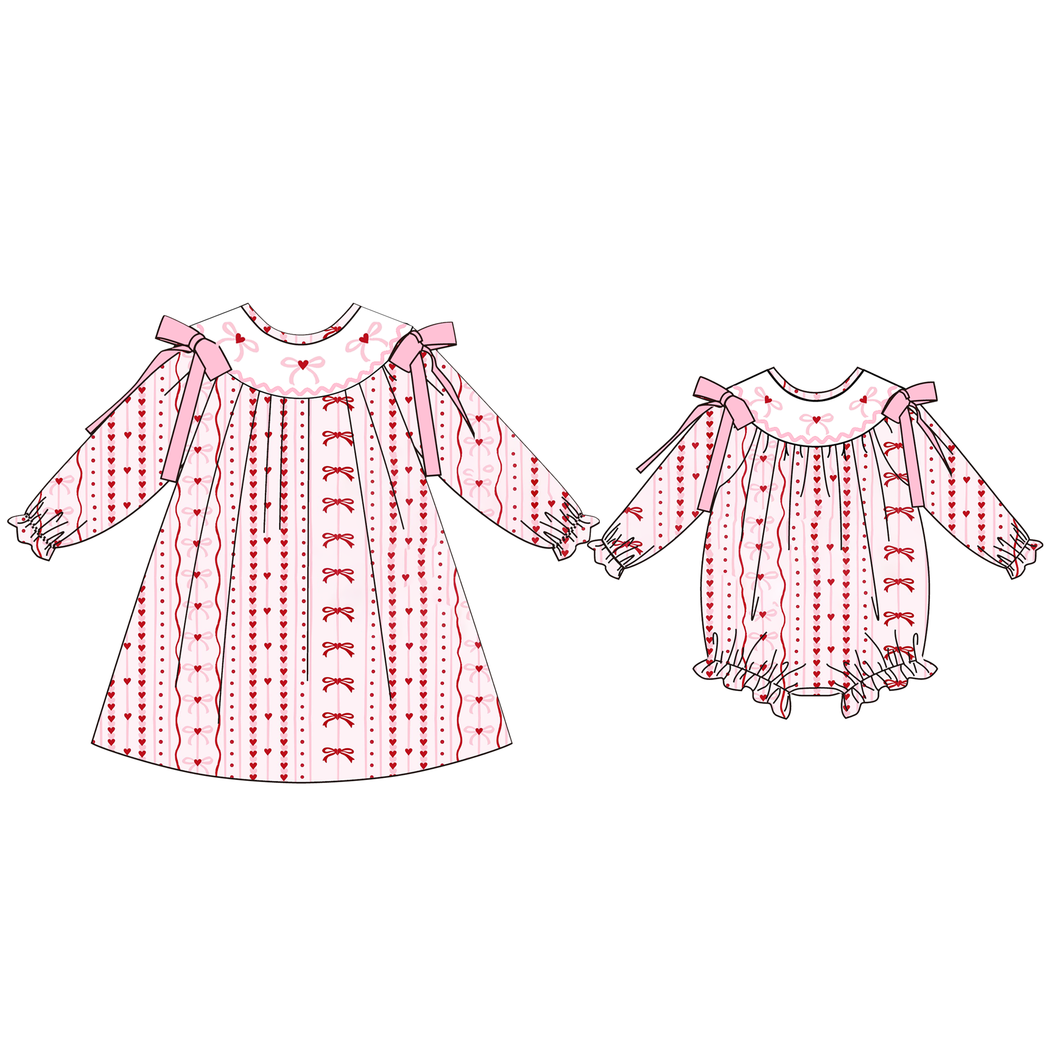 （Pre Order）Sisters Valentine's Day Embroidery Smocked Dress&Romper