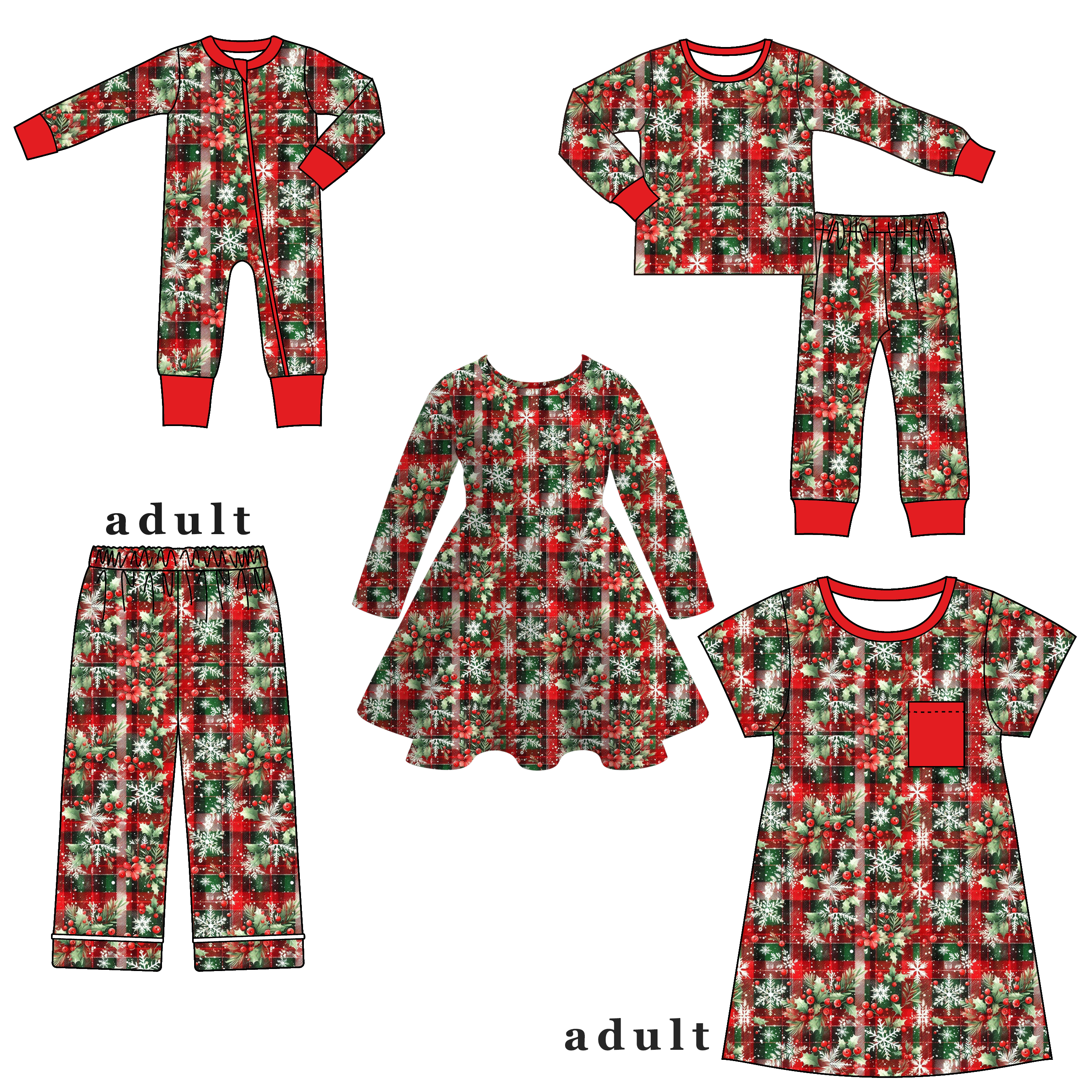 （Pre Order）Family Christmas Snowflake Dress,Set,Pants＆Romper
