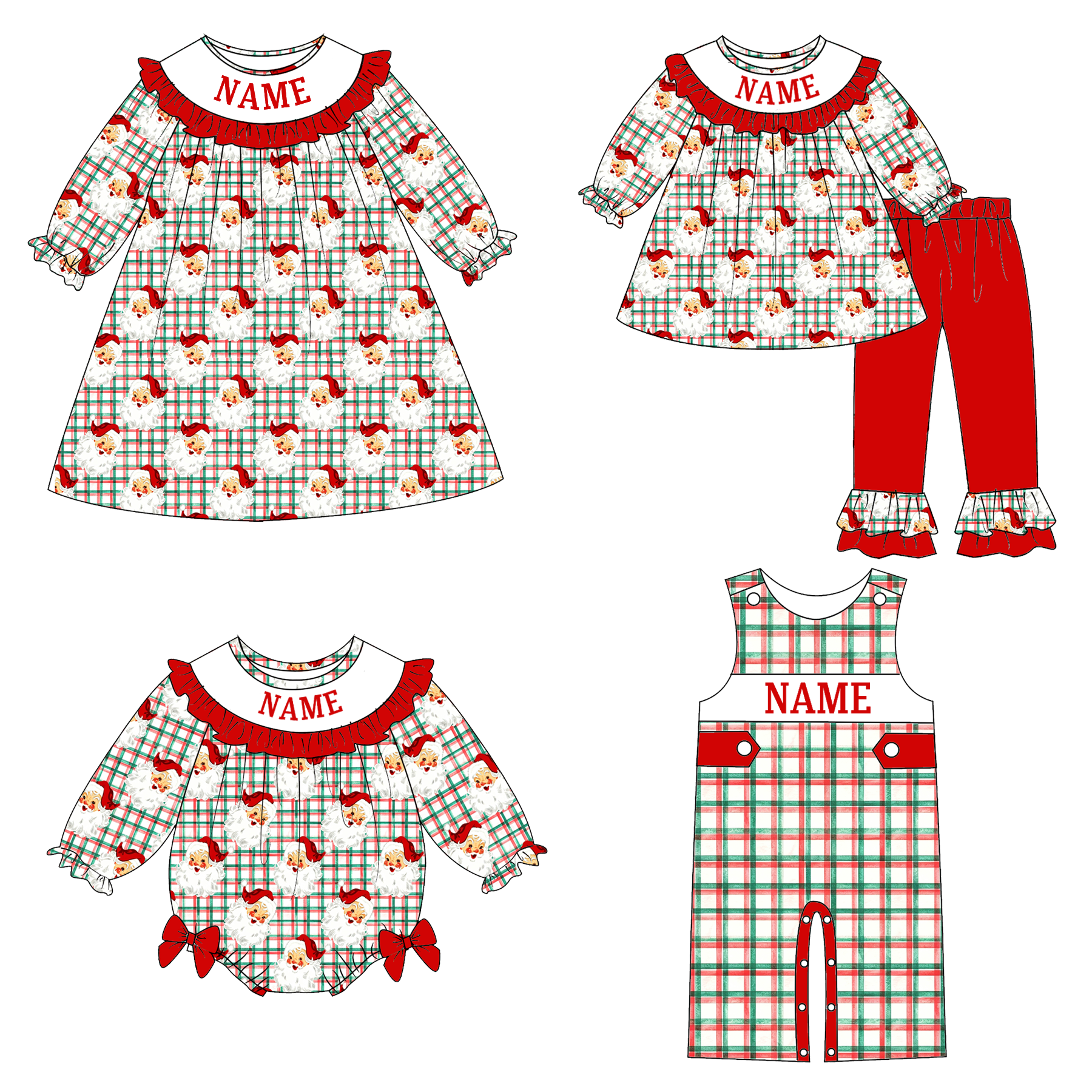 （Pre Order）Siblings Christmas Embroidery Smocked Dress,Set&Romper