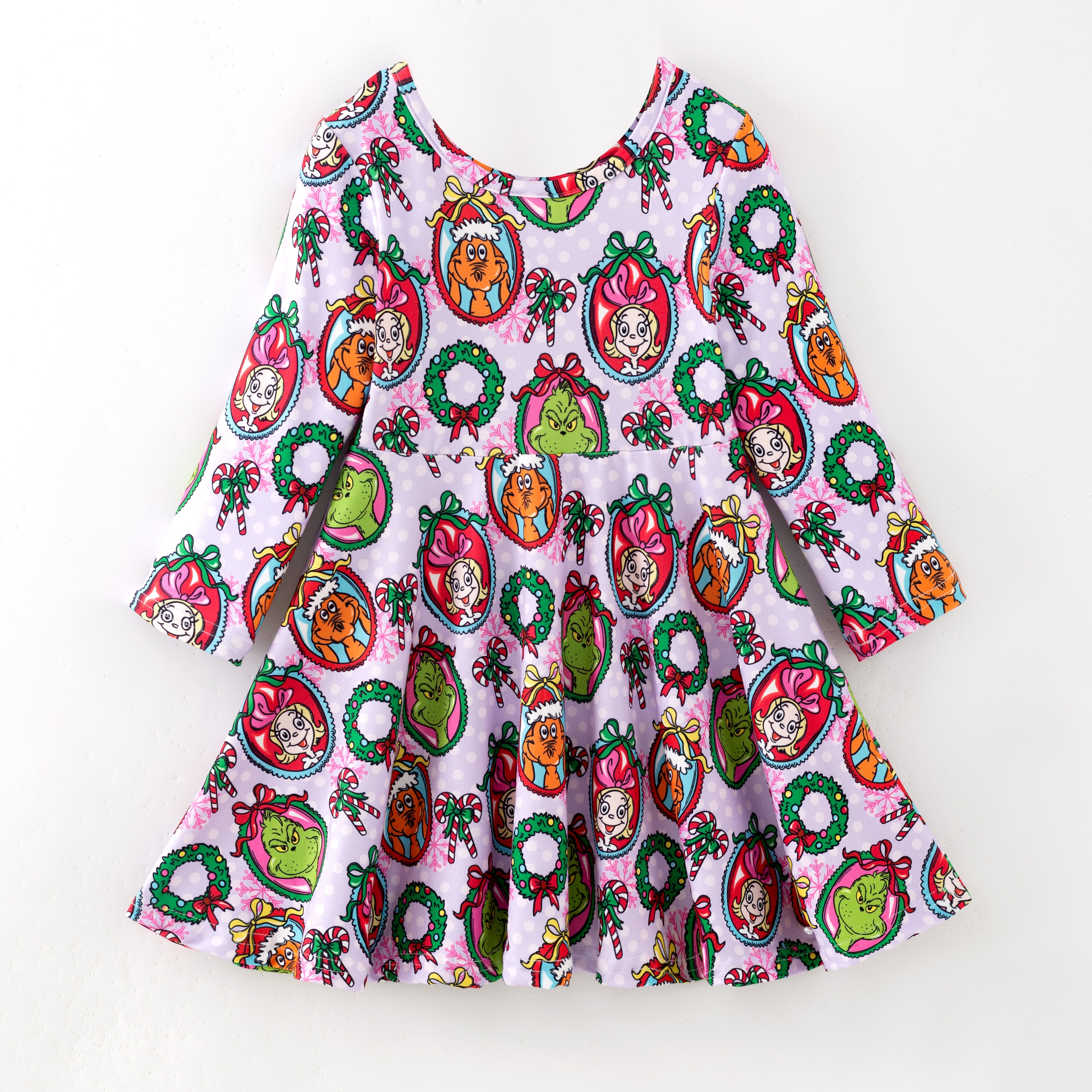 （Pre Order,Prepack Zone）Girls Christmas Cartoon Print Dress（Mix Size）