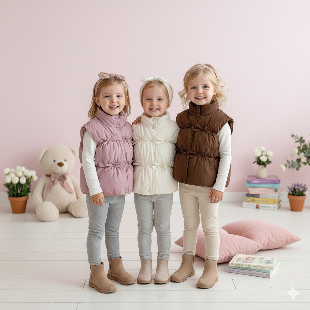（In Production）Girls Fall&Winter Bow Warm Vest
