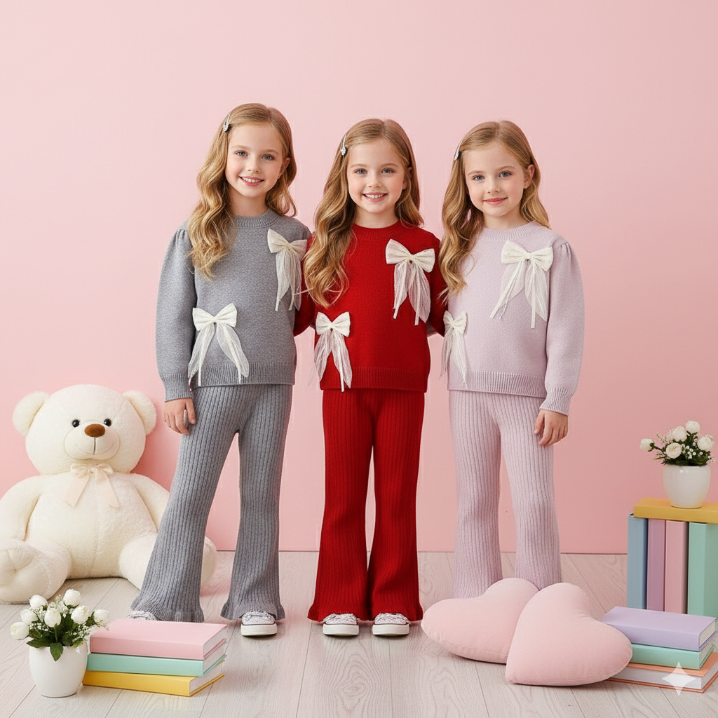 （In Production）Girls Fall&Winter Bow Sweater Suit
