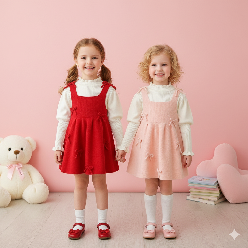 （In Production）Girls Fall&Winter Bow Sweater Dress Set