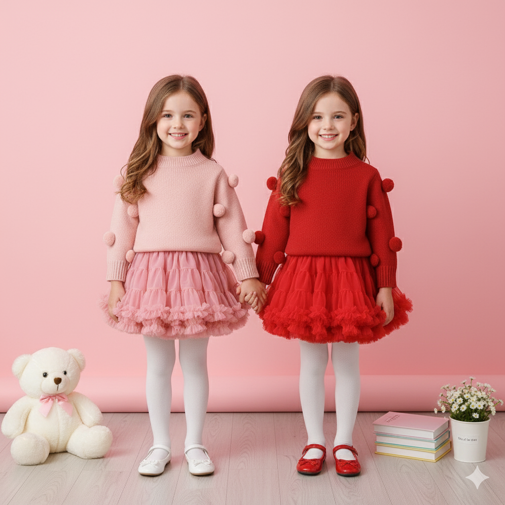 （In Production）Girls Fall&Winter Cozy Sweater Tulle Skirt Set