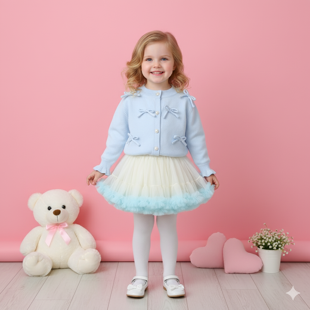 （In Production）Girls Fall&Winter Blue Frozen Princess Cardigan Tulle Skirt Set