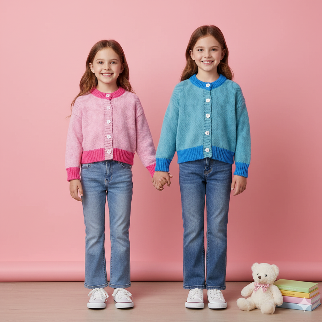 （Pre Order）Girls Spring Blue ＆ Pink Cardigan sweater