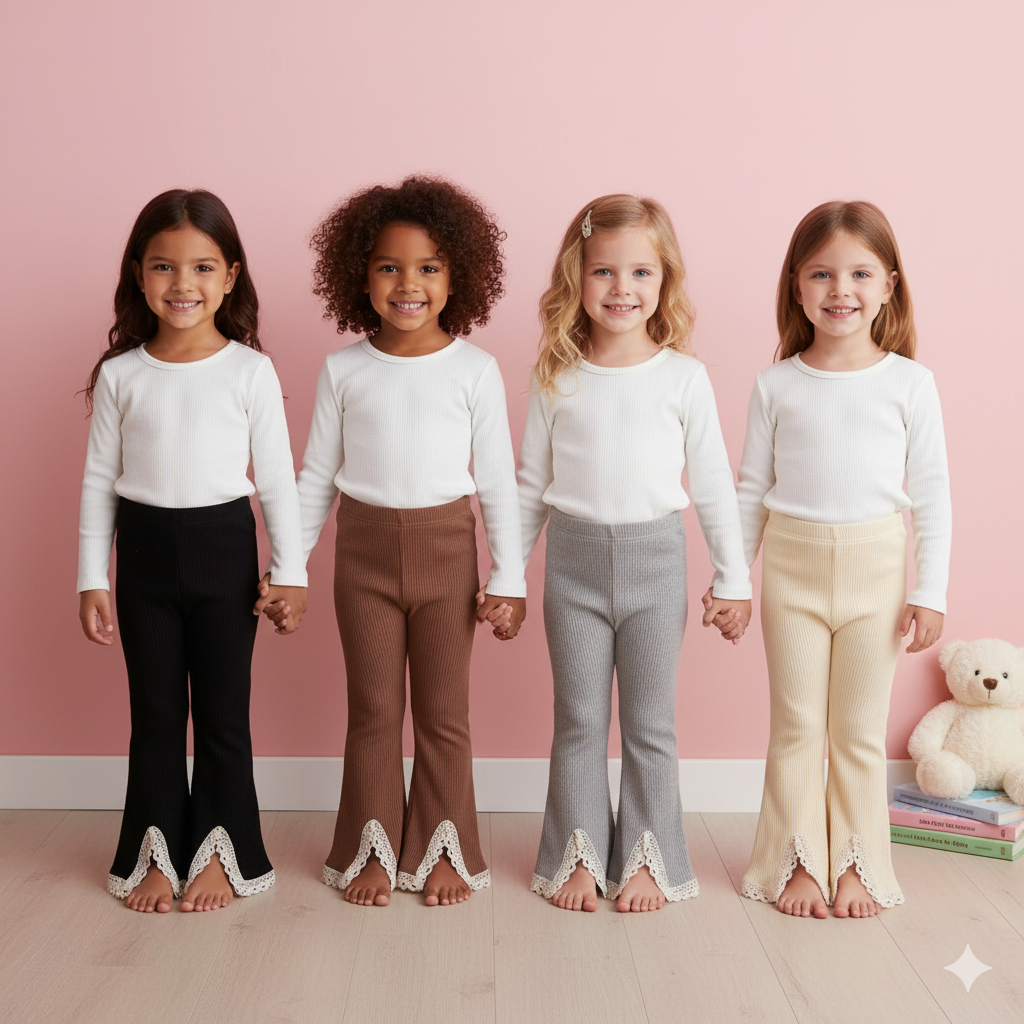 （In Production）Girls Fall&Winter Knitted Lace Flared Trousers