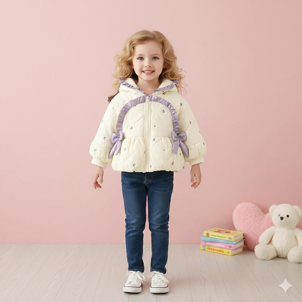 （In Production）Girls Adorable Winter Coat with Oversized Bows