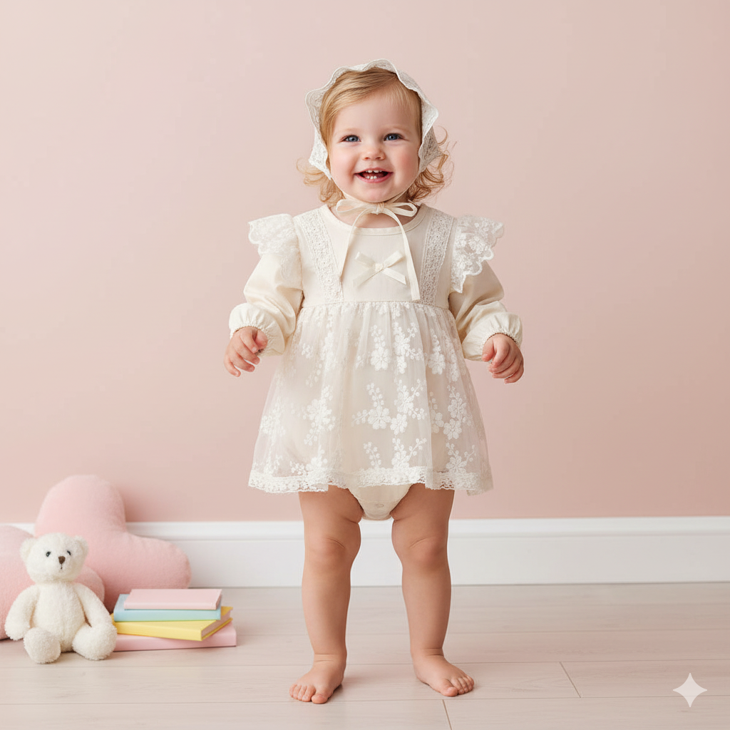 （In Production）Toddler Girls Fall&Winter Lace Bow Romper