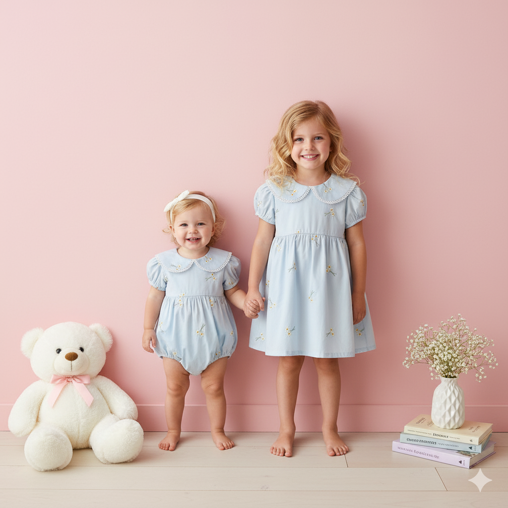 （In Production）Sisters Spring&Summer Floral Embroidery Doll Collar Dress&Romper