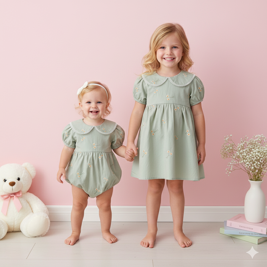 （In Production）Sisters Spring&Summer Floral Embroidery Doll Collar Dress&Romper