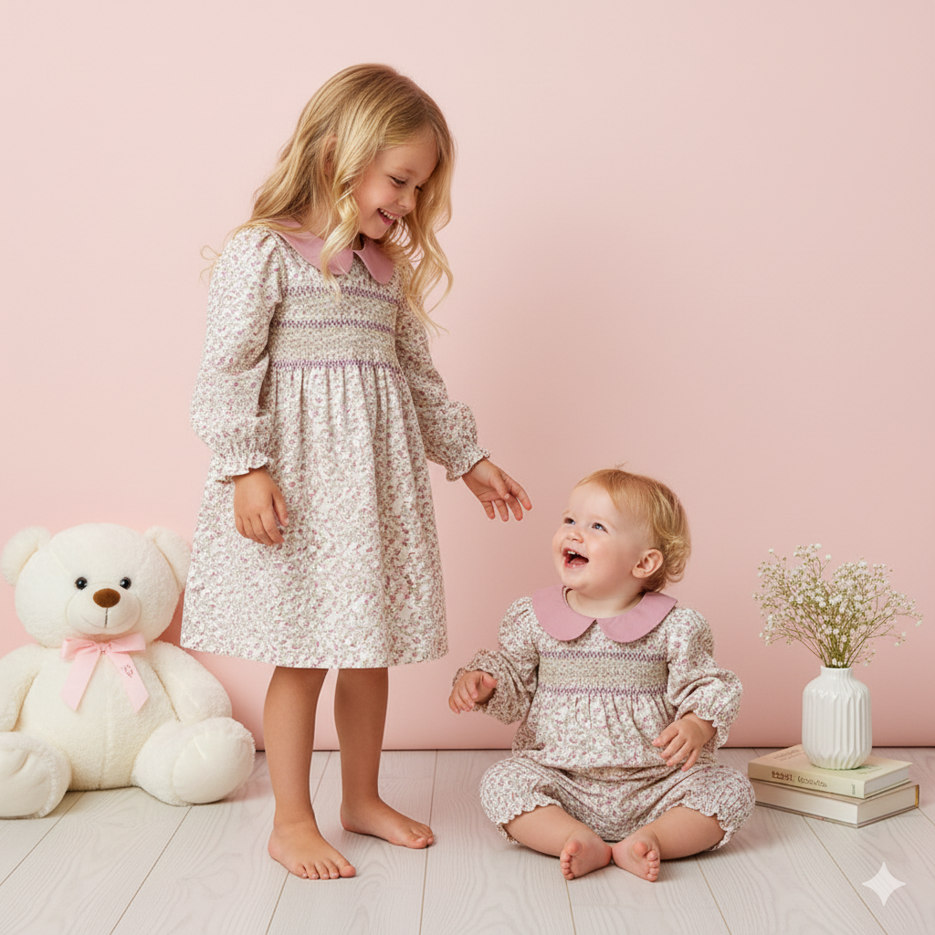 （In Production）Sisters Spring&Summer Lavender Doll Collar Smocked Dress&Romper